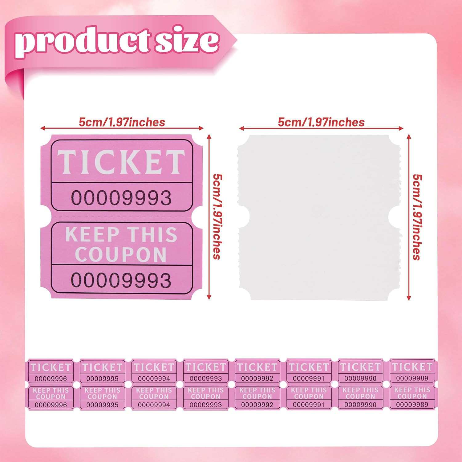 Double Raffle Tickets 100 Pack, Pink Diaper Tickets Sheets 2 x 2 in for Fundr…