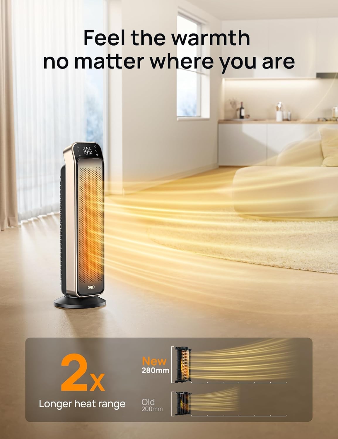 Space Heater Indoor, 25″ 11.5ft/s Fast Portable Room Heater