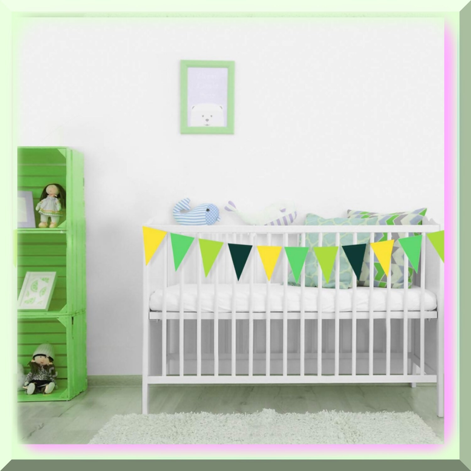 Vibrant Green and Yellow Triangle Banner Set