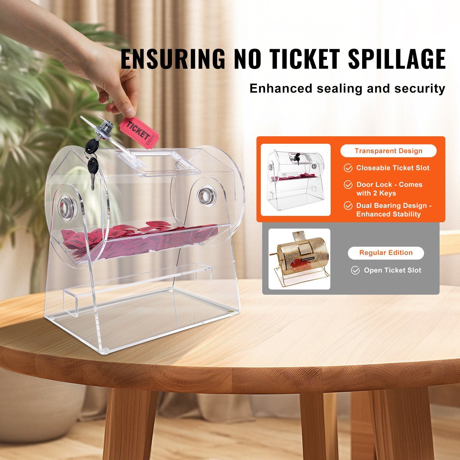 Acrylic Raffle Drum Raffle Ticket Spinning Cage w/2 Keys for Lottery Games Bingo