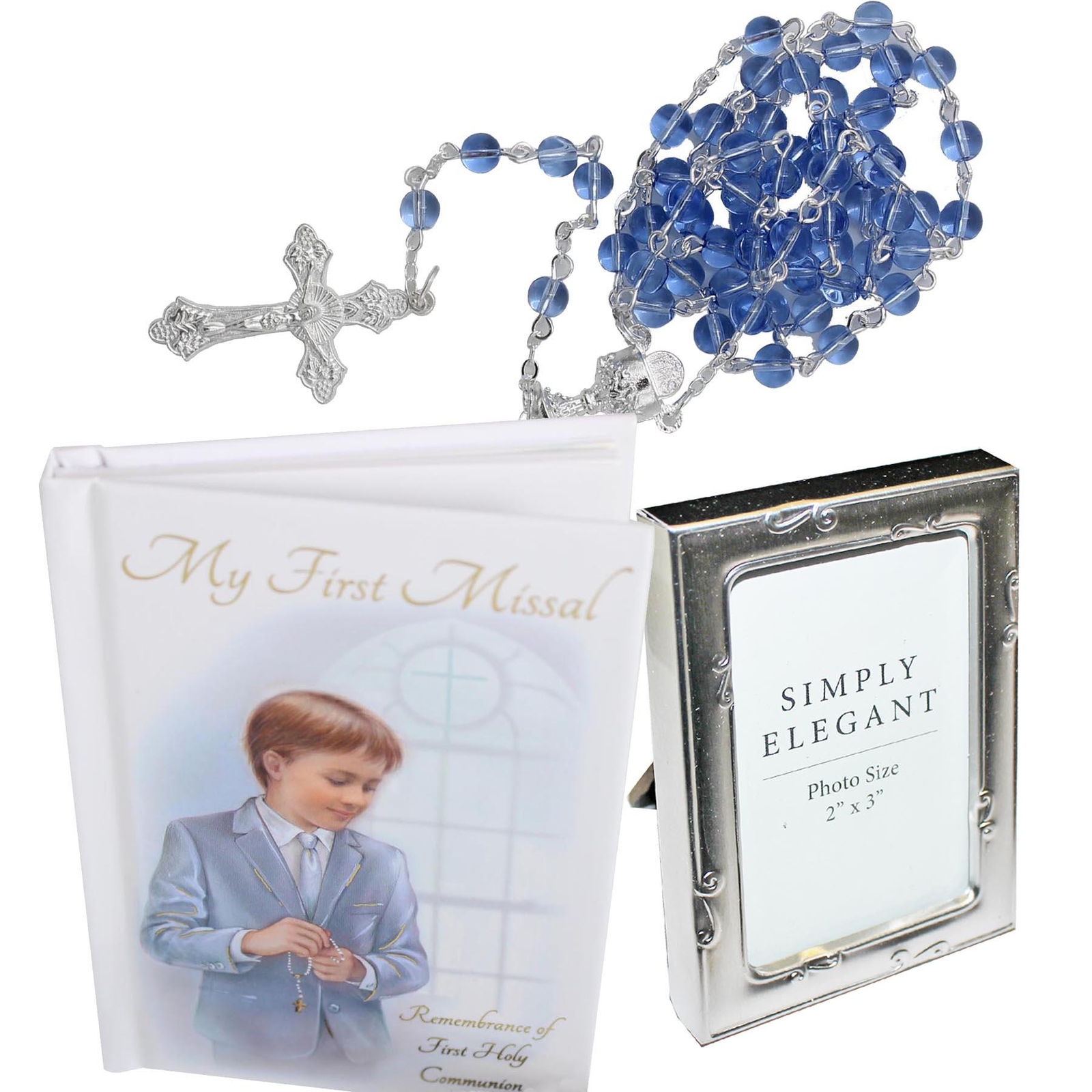 First Holy Communion Missal Book, Rosary Beads and Photo Frame Gift Set Boy