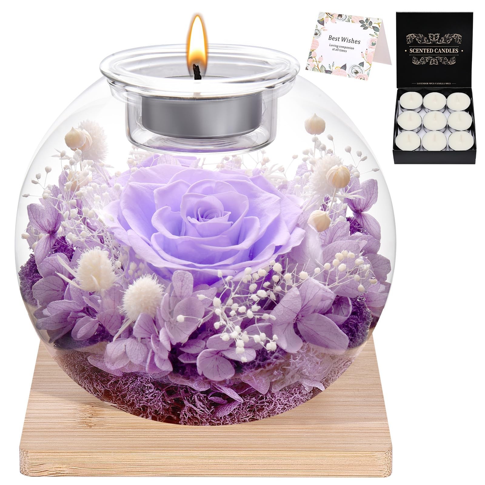 Preserved Rose in Glass Dome with Scented Candles, Romantic Gift for Women, B…