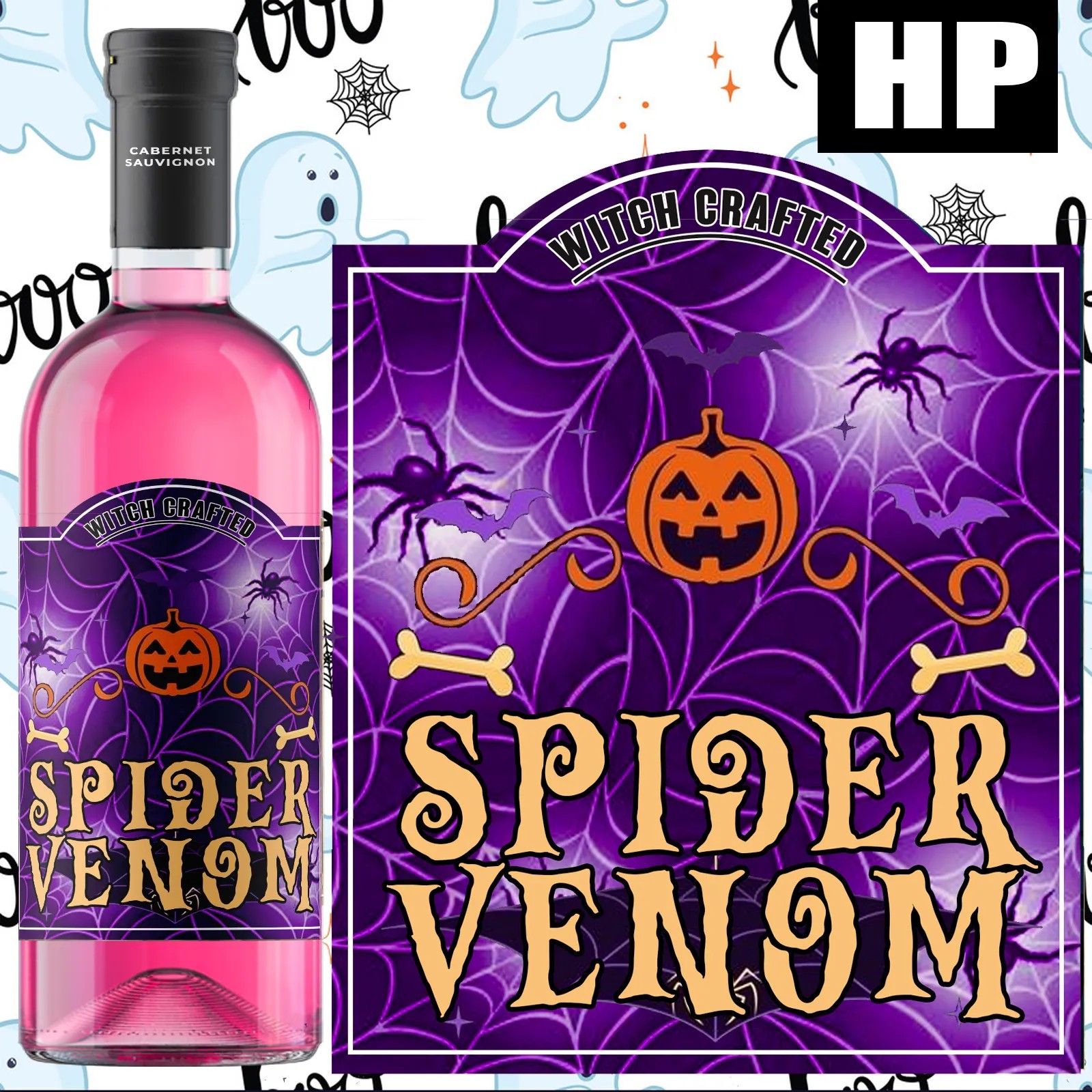Halloween Spider Venom Wine Bottle Label Sticker Witch Crafted Party Decor