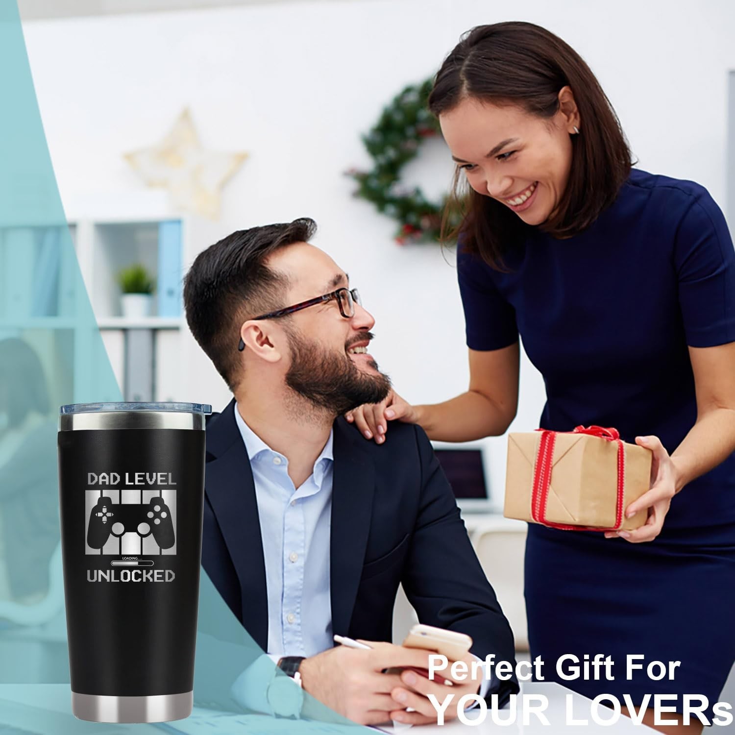 Dad Level Unlocked Tumbler 20 oz – New Dad Gifts First Time – Promoted To Dad…