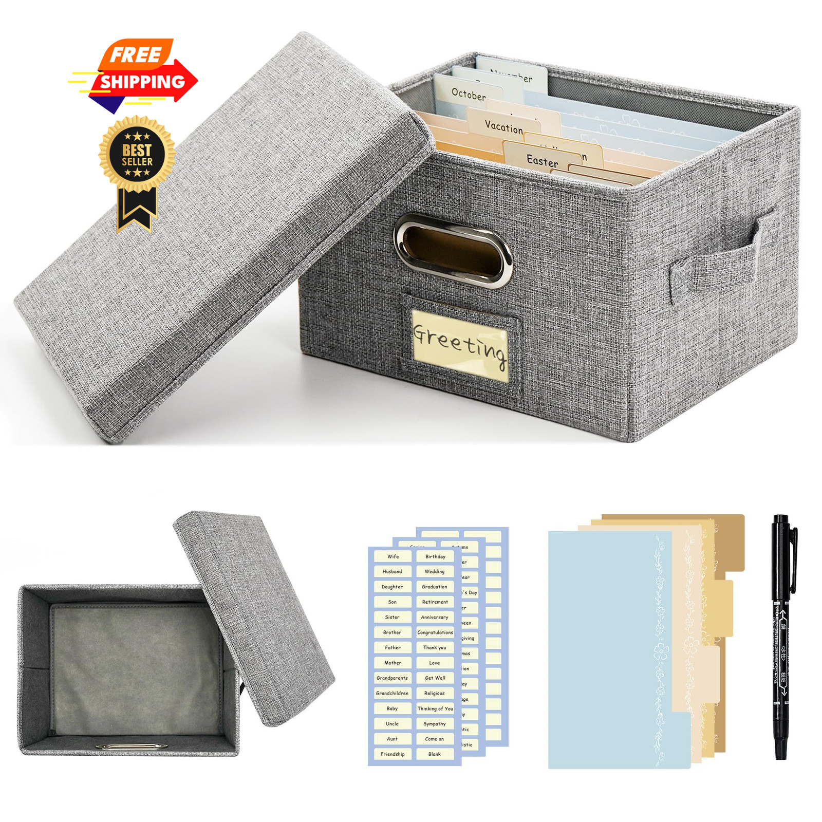 Remowith Greeting Card Organizer and Storage Box with 20 Pcs 1 Pack, Grey