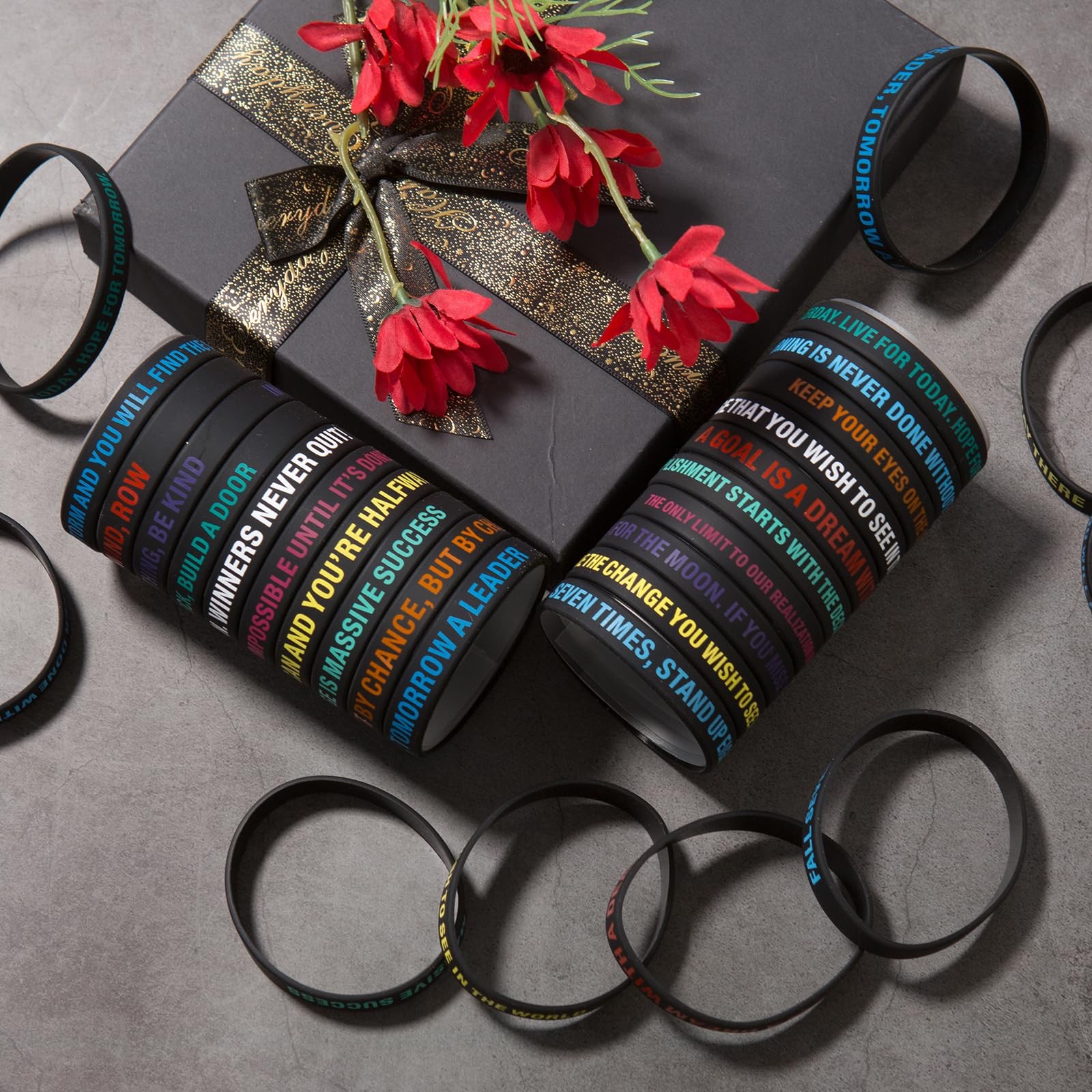 Inspirational Quote Bracelets 8 inches circumference, 0.5 width, Black