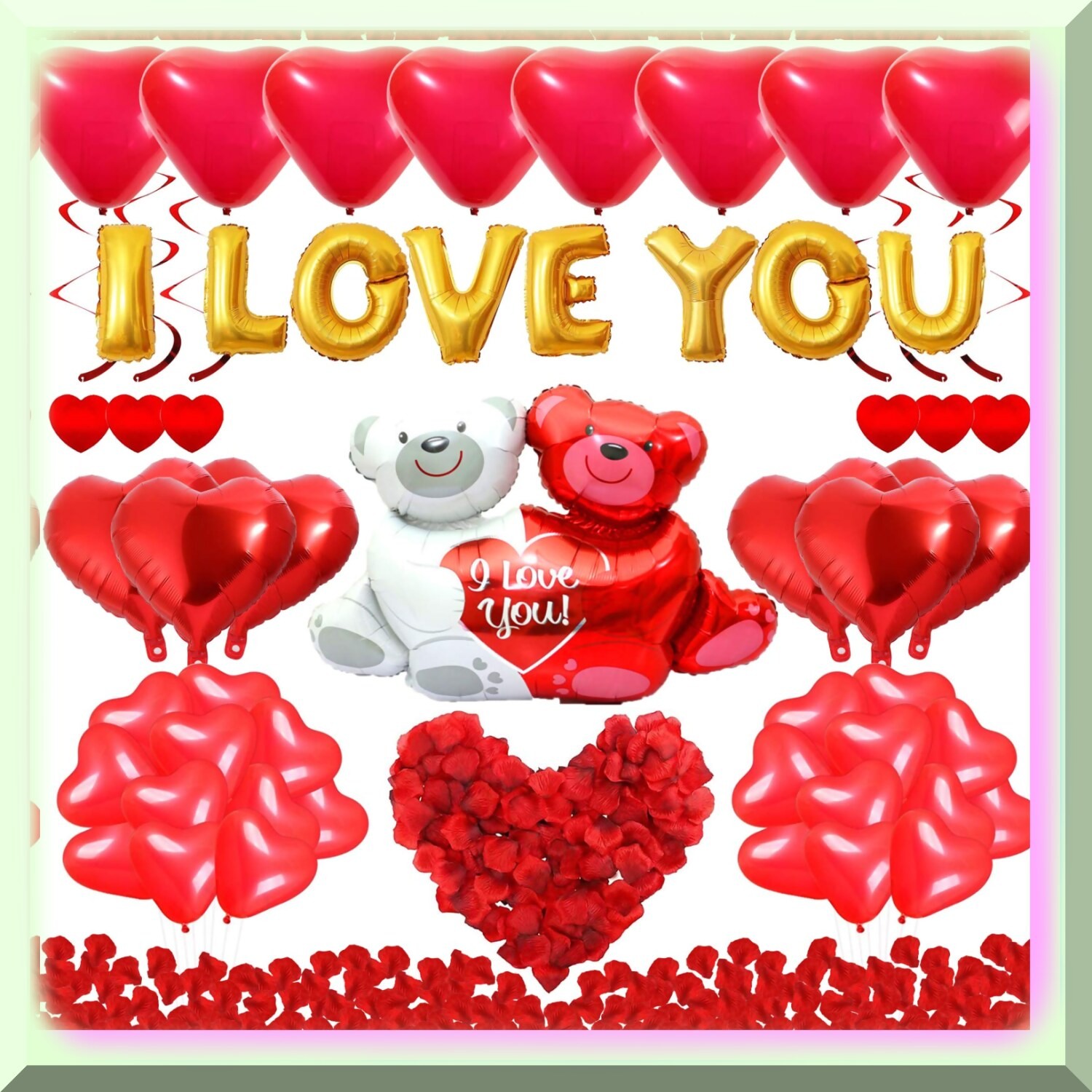 Romance Decoration Kit with Silk Rose Petals and Heart Balloons