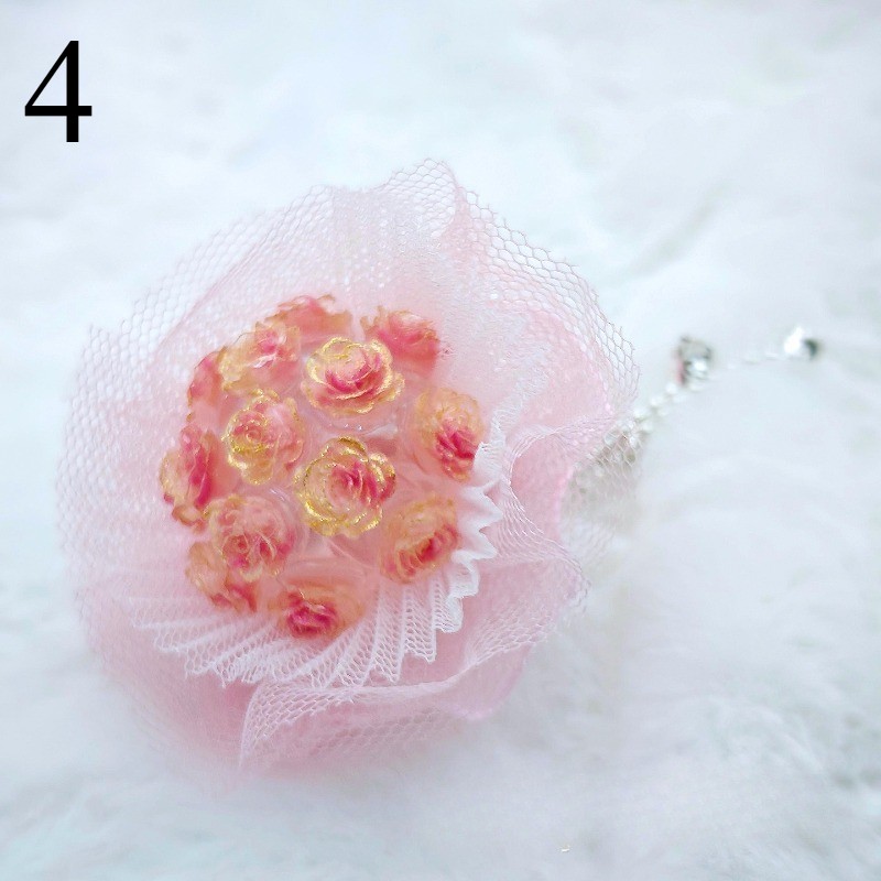 1PC Handmade Beaded Pens Decor with Hole Fringe Chain DIY Mini Lace Rose Bouquet