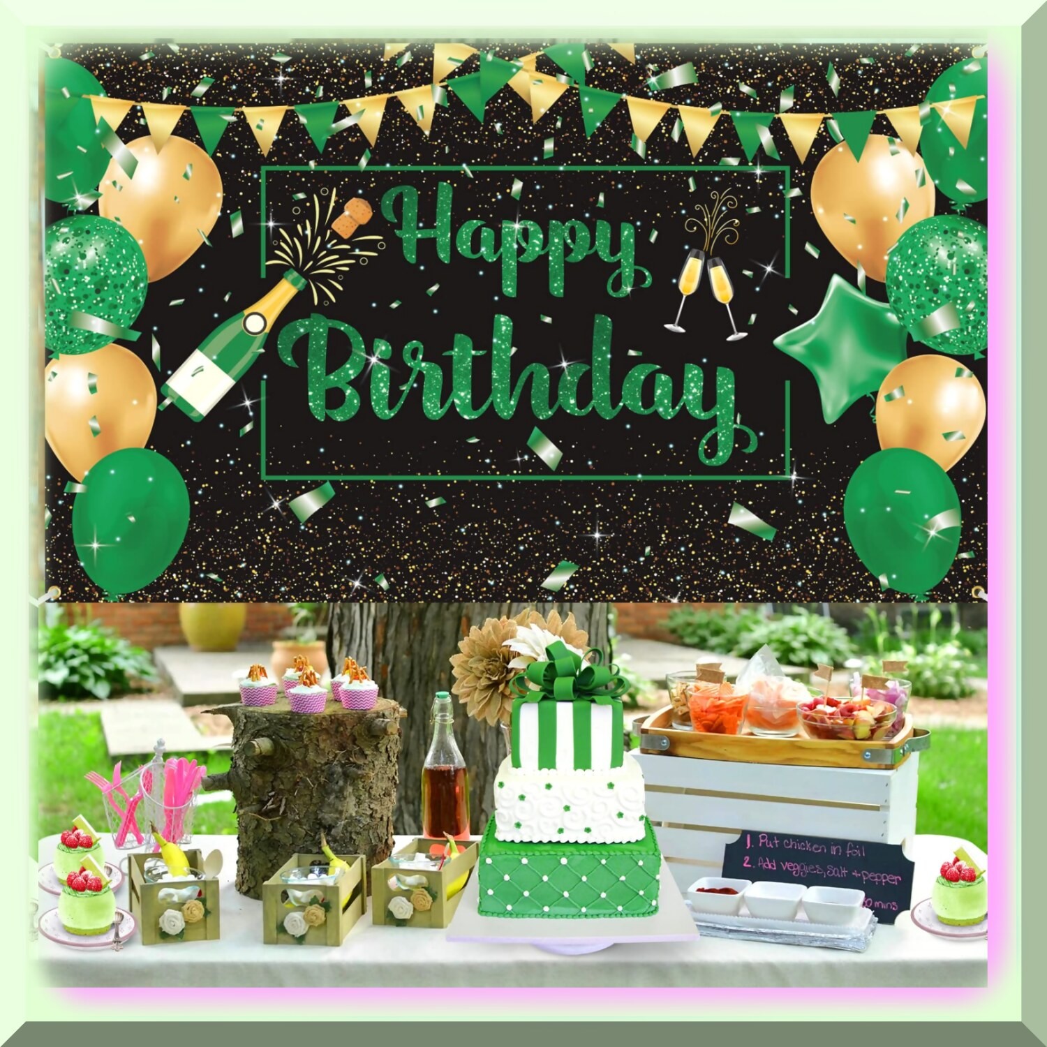 Green Happy Birthday Banner for Men 180x110cm