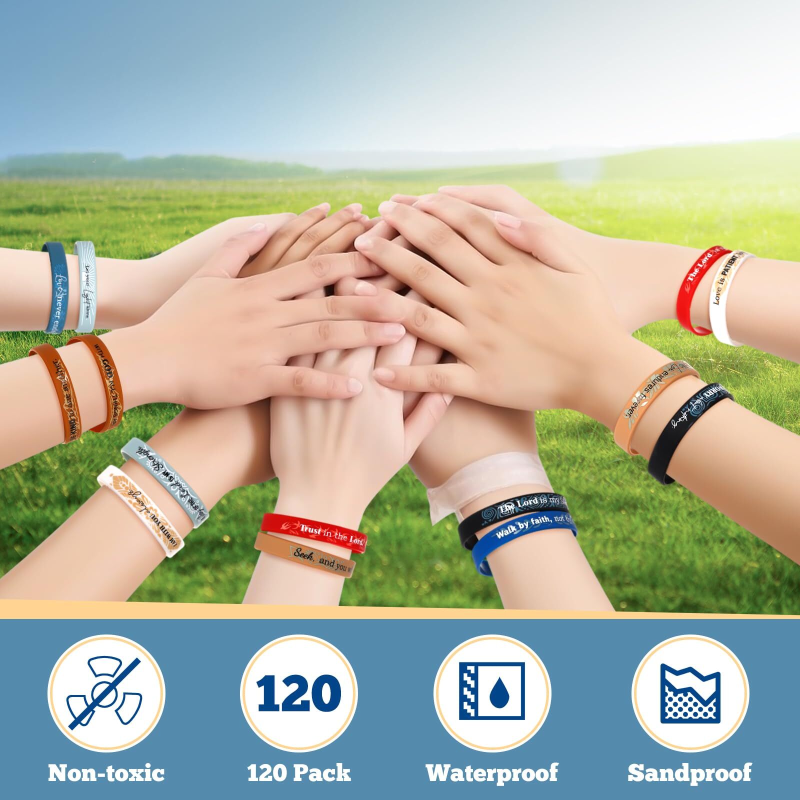 120 Pcs Silicone Religious Wristbands Bible Verse Rubber Bracelets for Men Women