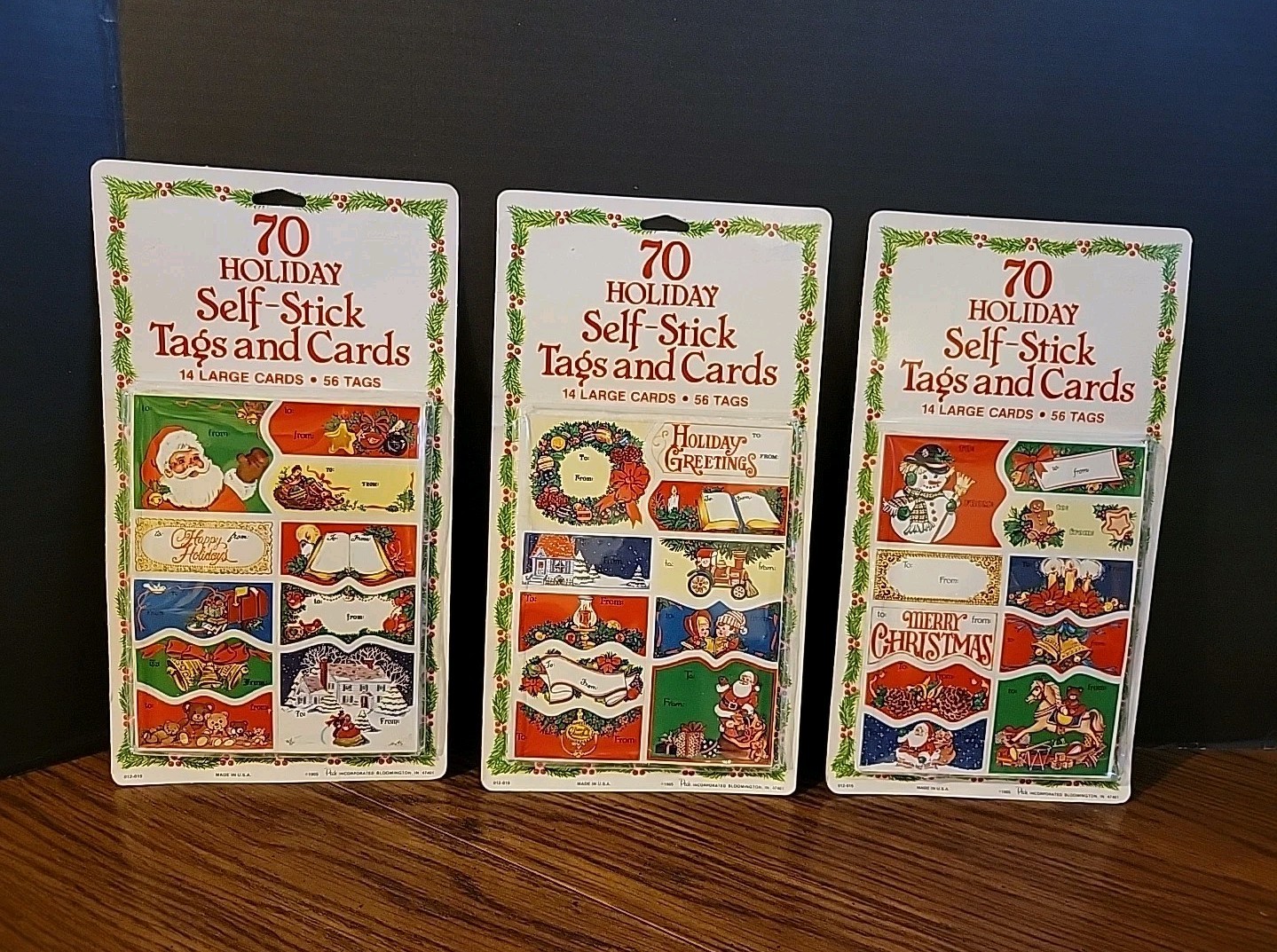 LOT of 3 VTG 1985 Christmas Gift Tags (56) & Holiday Cards (14) Self Stick Peck