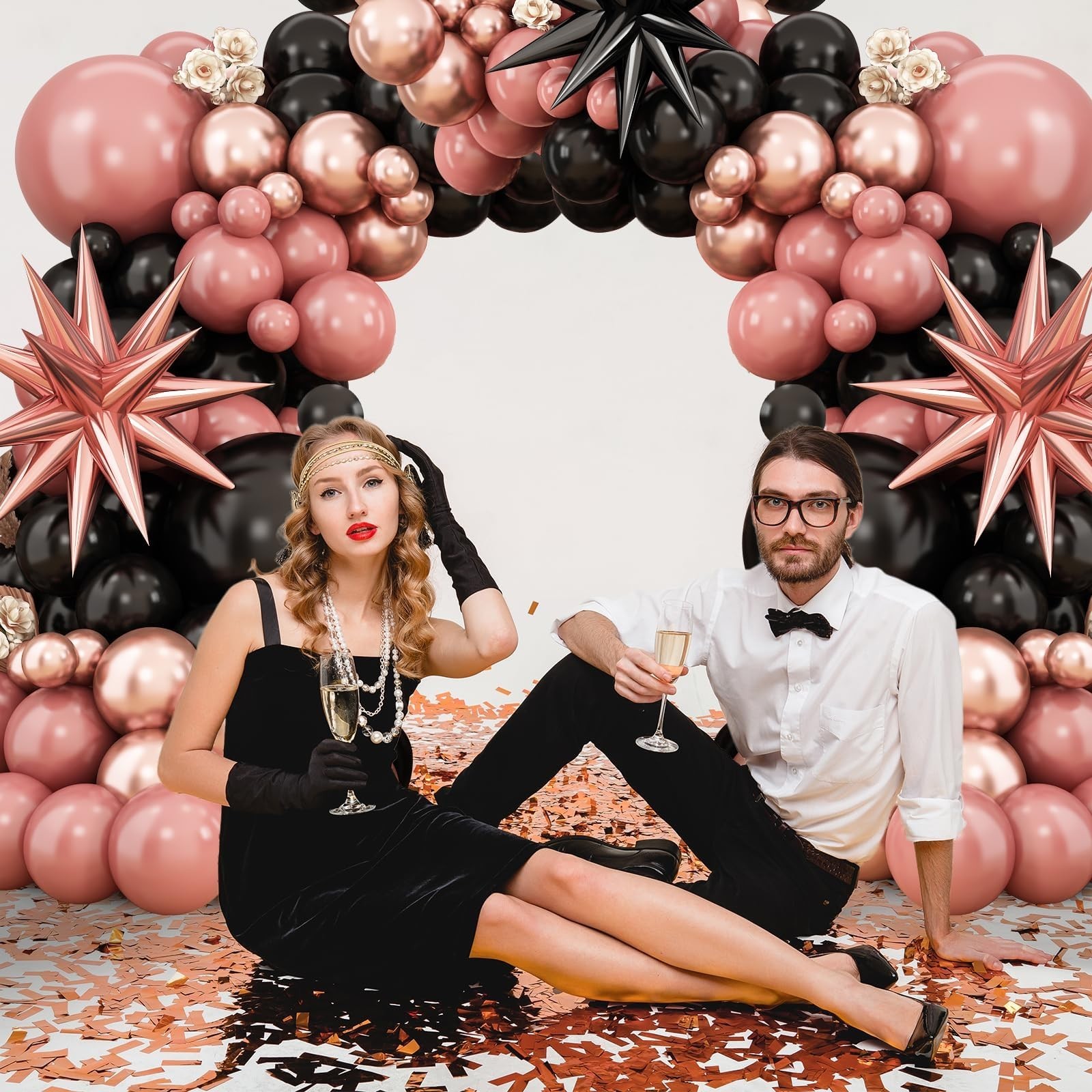 Dusty Pink and Black Balloon Arch,Blush Pink Balloon Garland with Star Foil R…