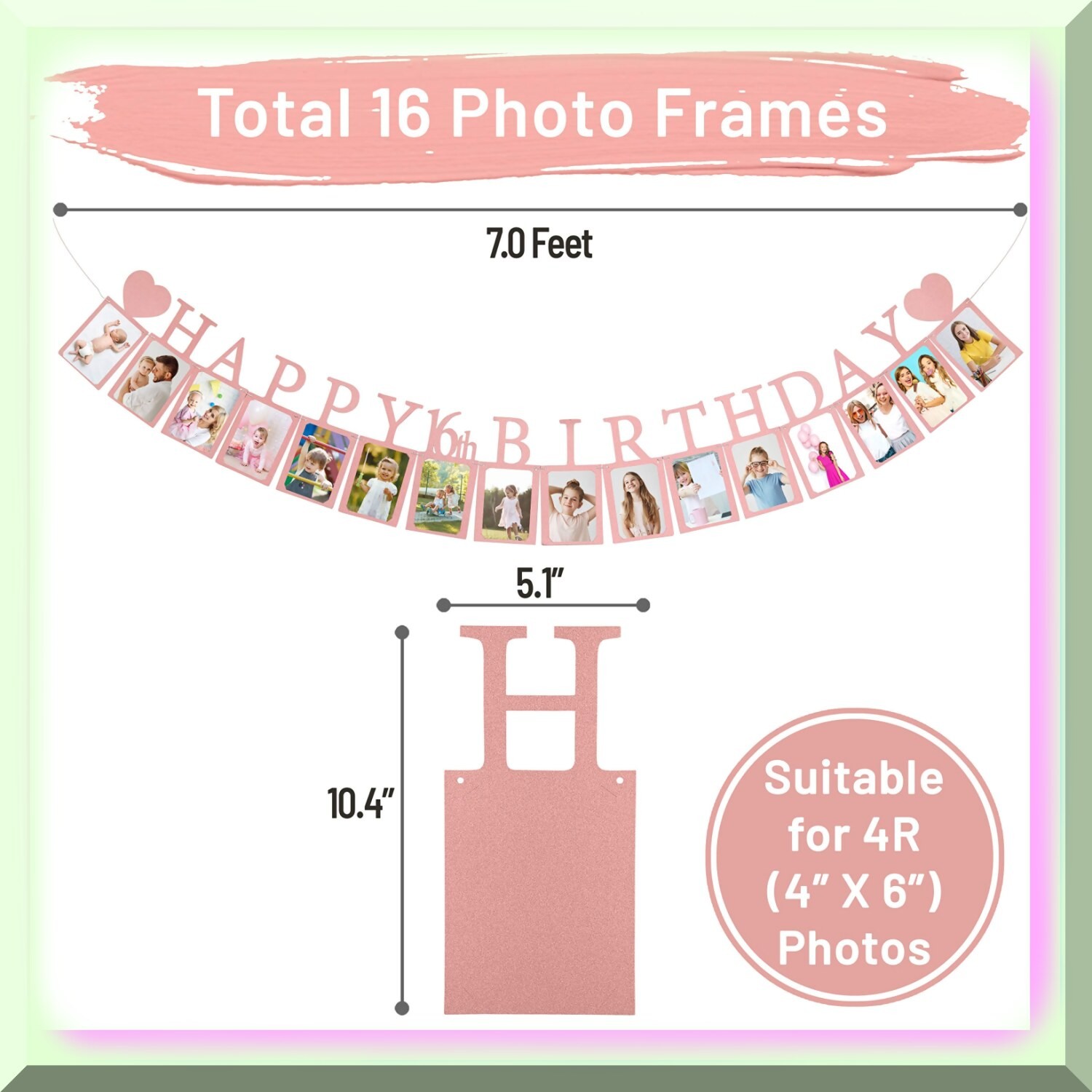 Rose Gold Sweet 16 Photo Banner