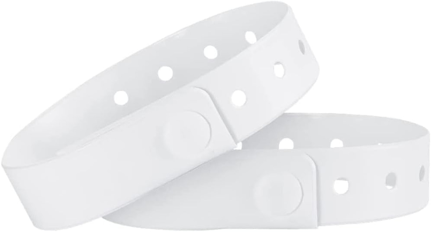 White Plastic Wristbands – 100 Pack Vinyl Wristbands for Events Club Music Meeti