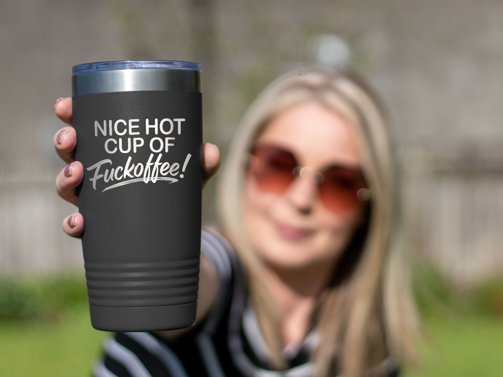 Coffee Tumbler NICE HOT CUP OF FUCKOFFEE Funny 20 oz Travel Tumbler – Black