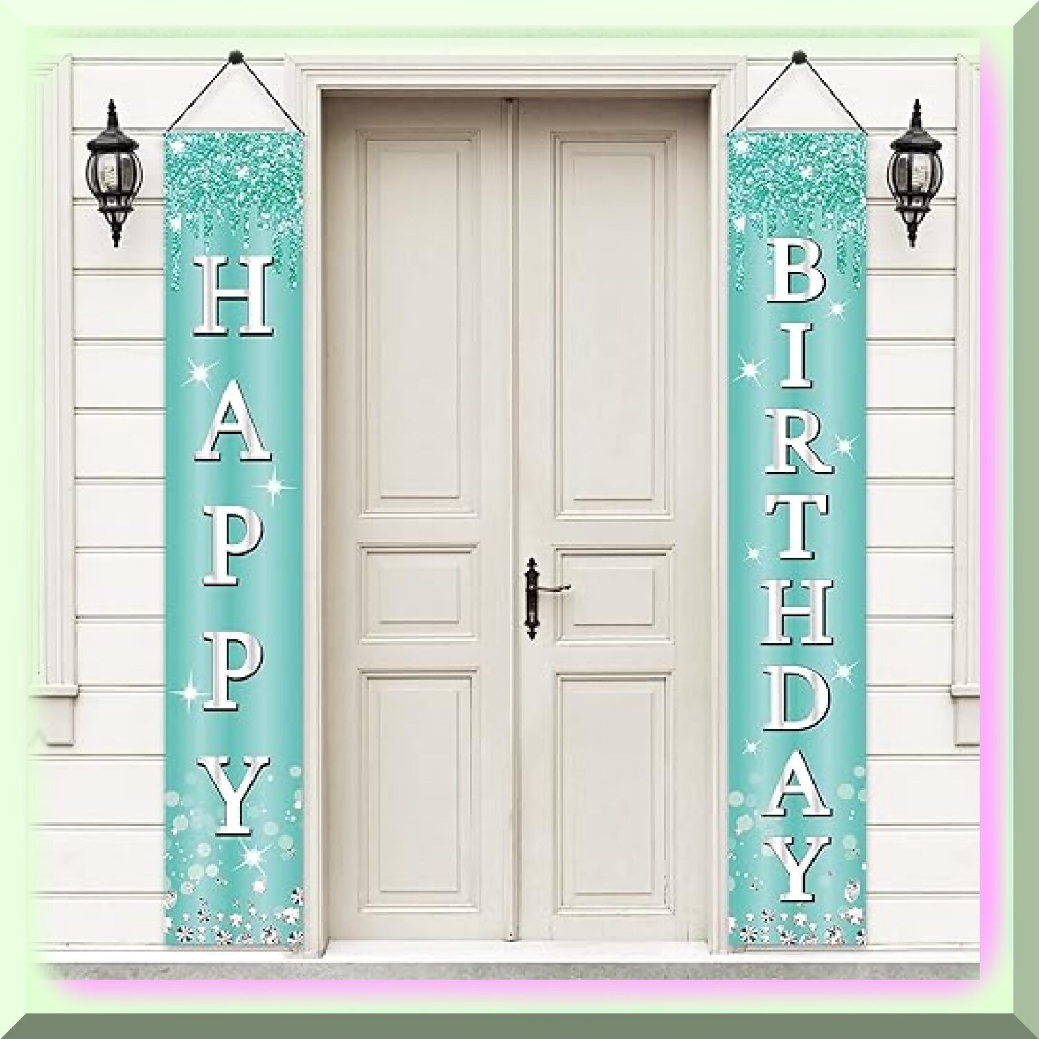 Teal Silver Birthday Door Banner Set for Girls Women