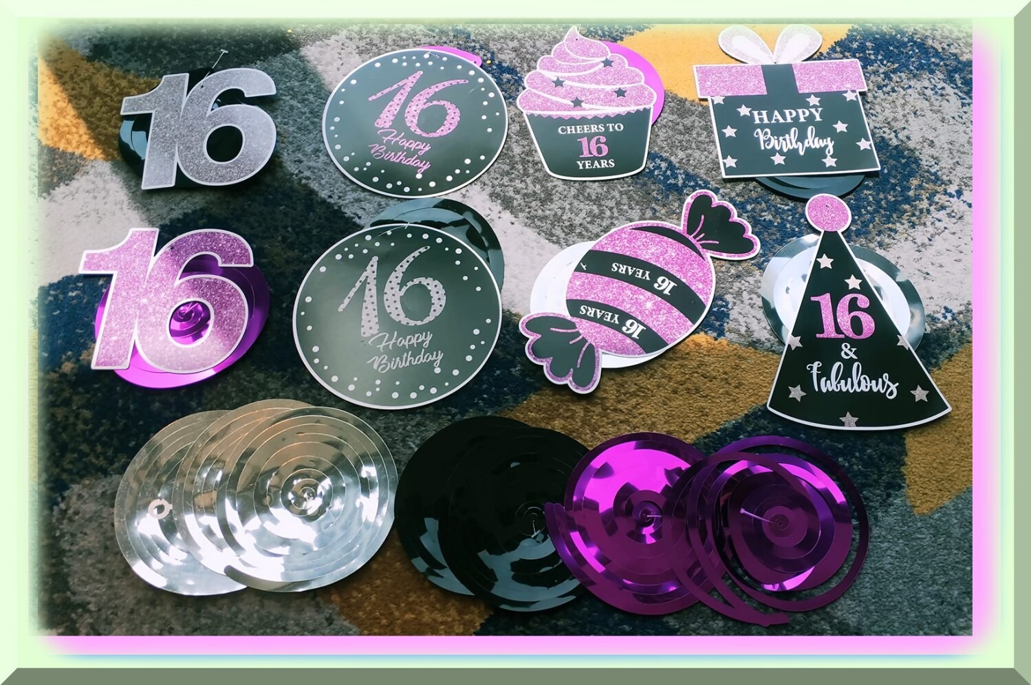 Sweet 16 Hanging Swirl Decorations Purple Silver Black