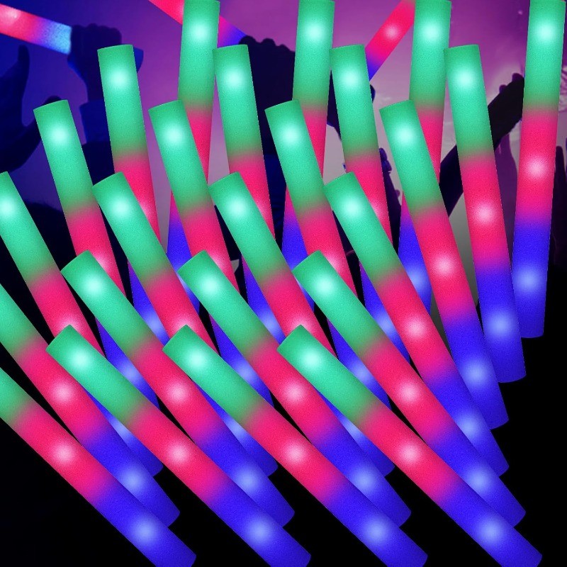 Foam Sticks, Foam Light Up Sticks with 3 Modes Colorful Flashing, Glow in Dark
