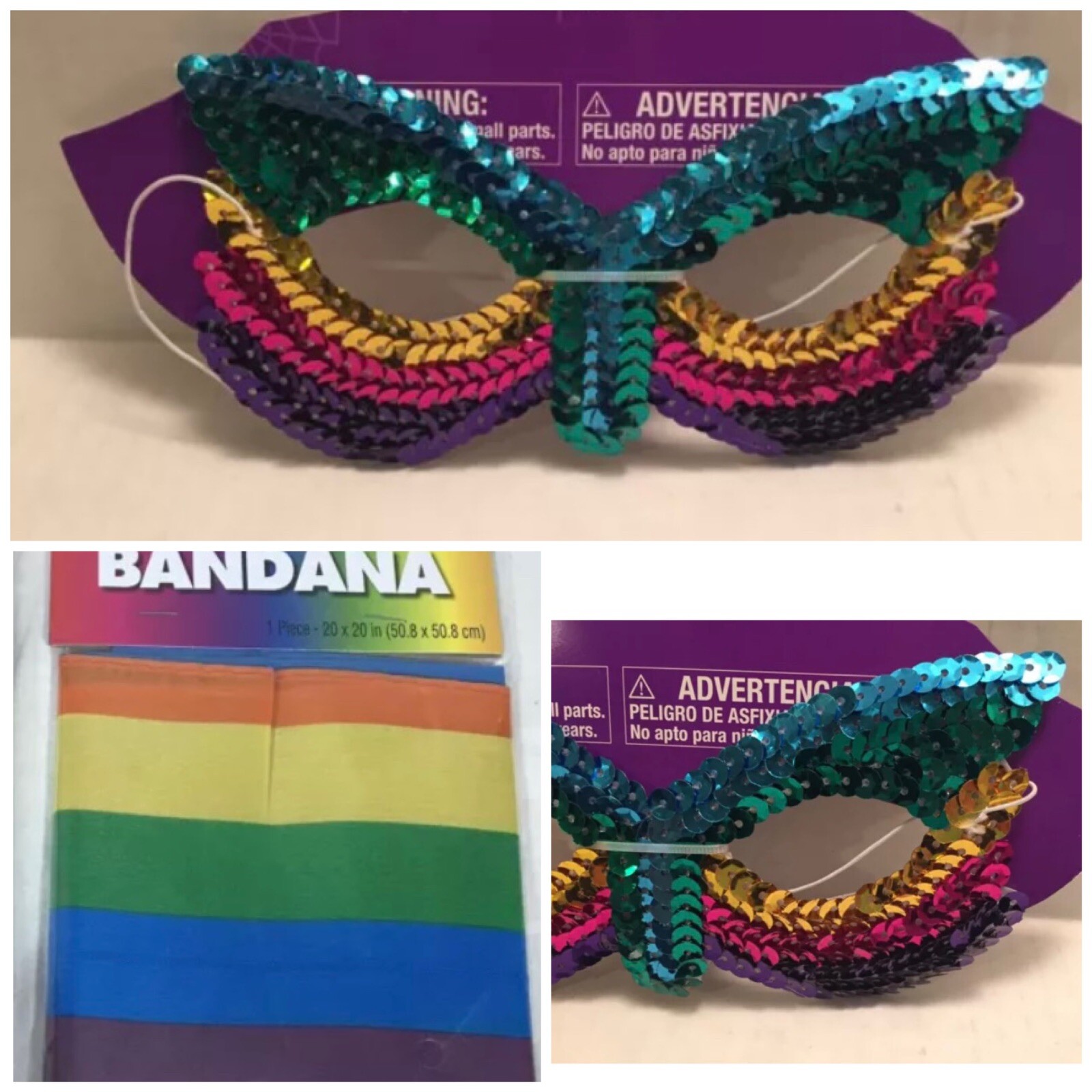 Rainbow Sequin Mask Bandana Halloween Mardi Gras LGBT Pride Parade Costume NEW
