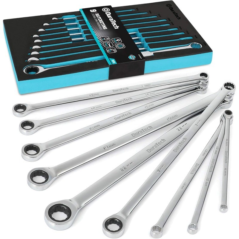 Extra Long Ratcheting Wrench Set, Double Box End Wrench Set, Metric