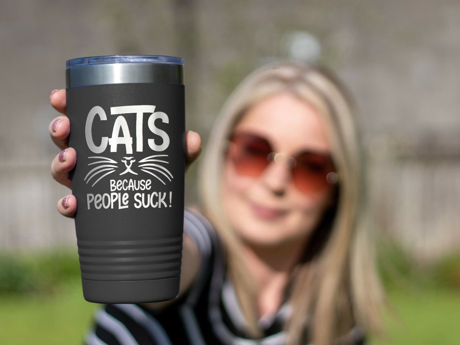 Coffee Tumbler CATS BECAUSE PEOPLE SUCK Funny Travel Tumbler – Black 20 oz.
