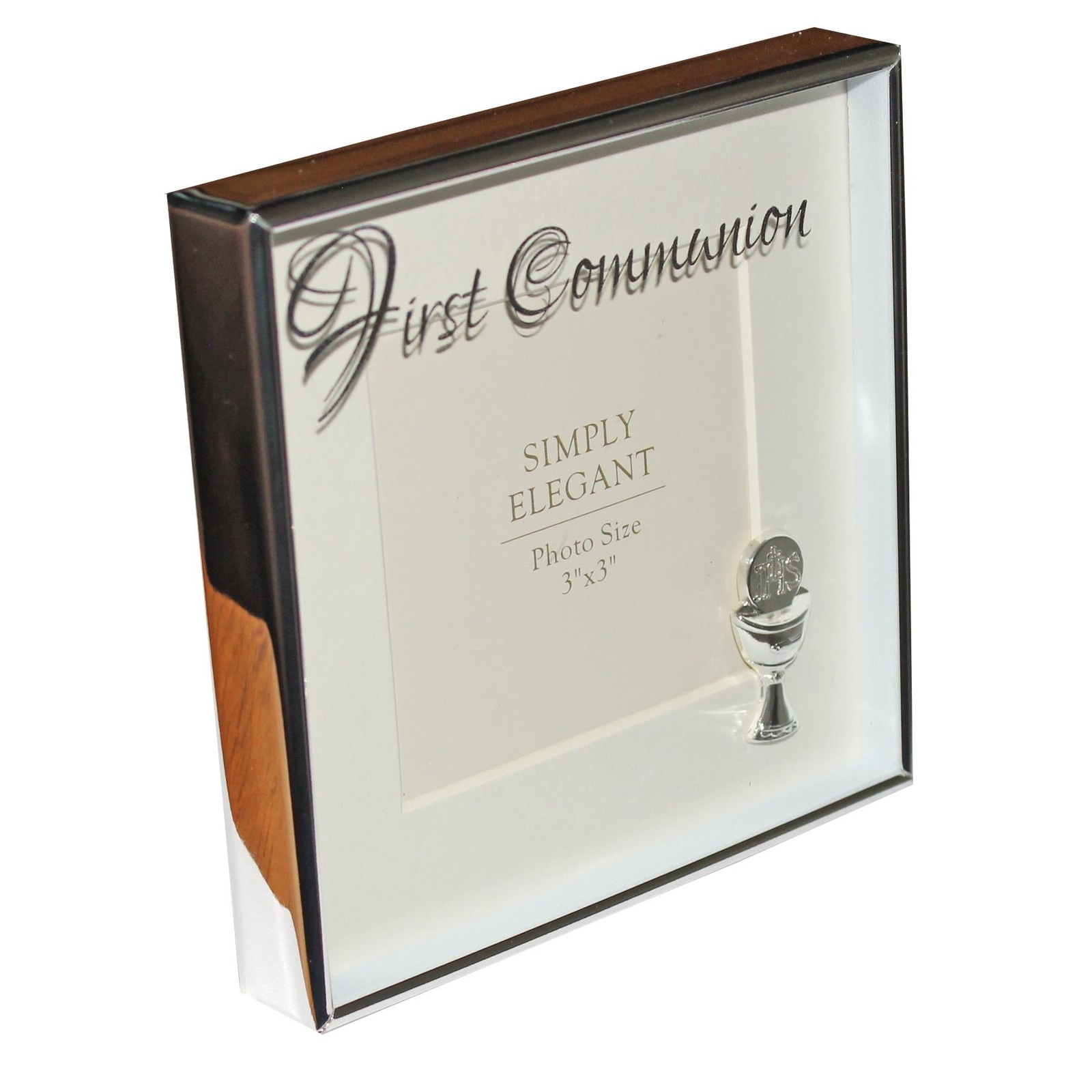 First Communion Silver Photo Frame with Chalice Icon Holds Picture 3’x3′