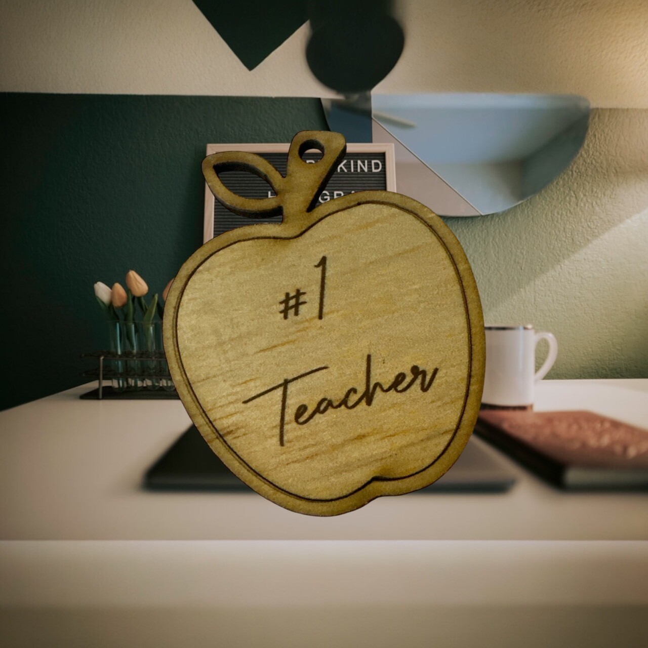 #1 Teach Plywood Keychain Momento | 5cm Width | Celebration | Teacher | Apprecia