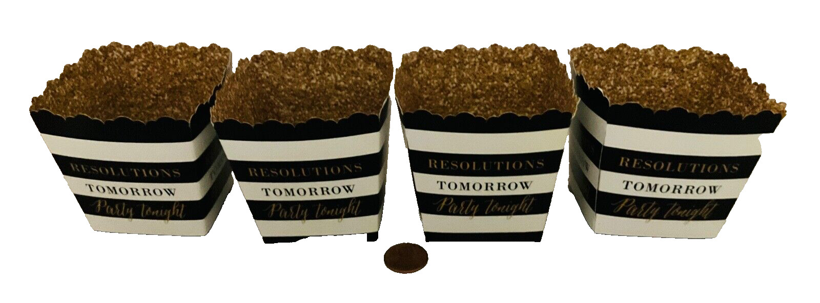 Lot of 4 New Years Eve Party Mini Favor Boxes-Resolutions Tomorrow Party Tonight