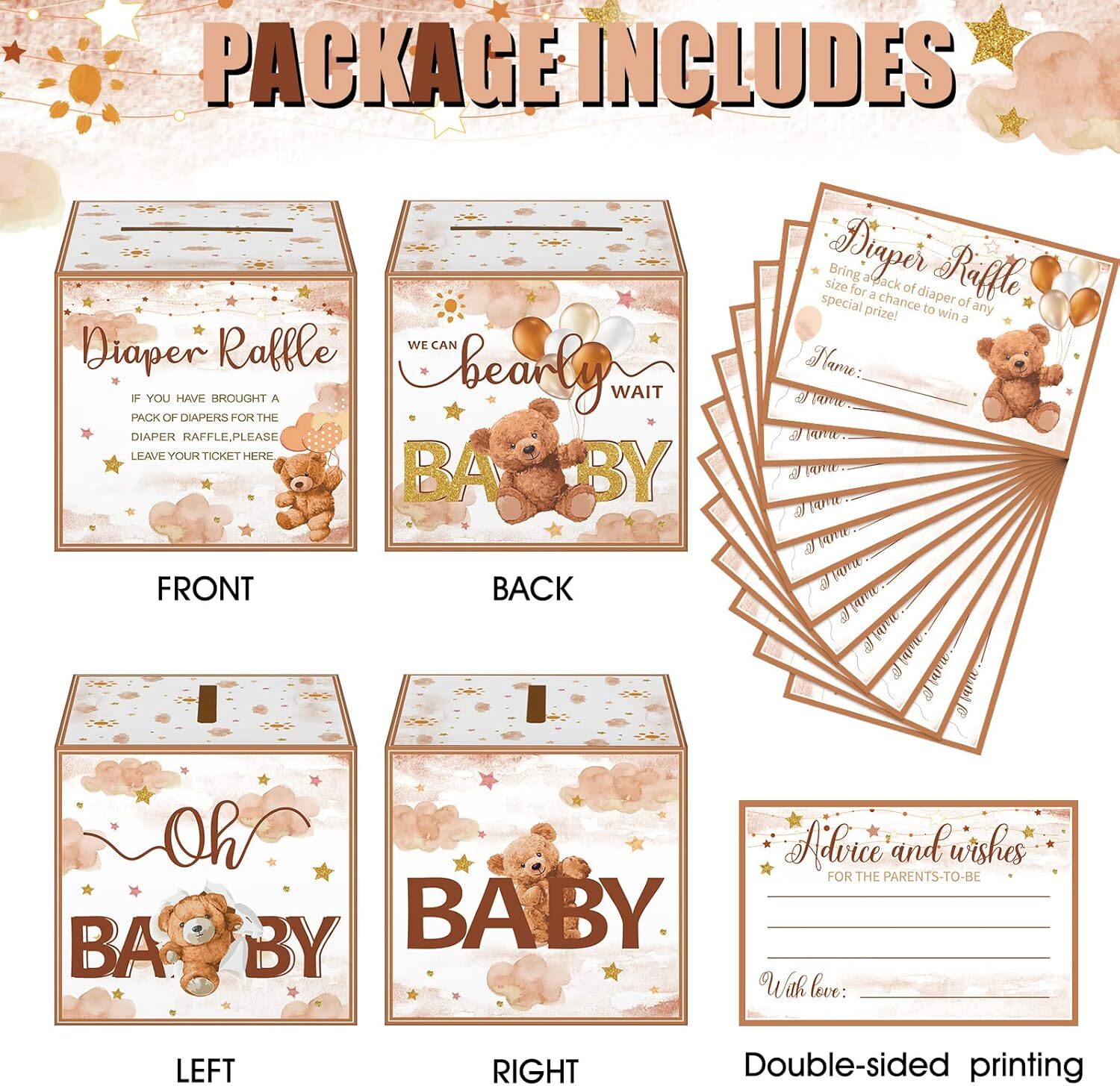 51 Pcs Diaper Raffle Box for Baby Shower Diaper Raffle Tickets with Box Cards Ba
