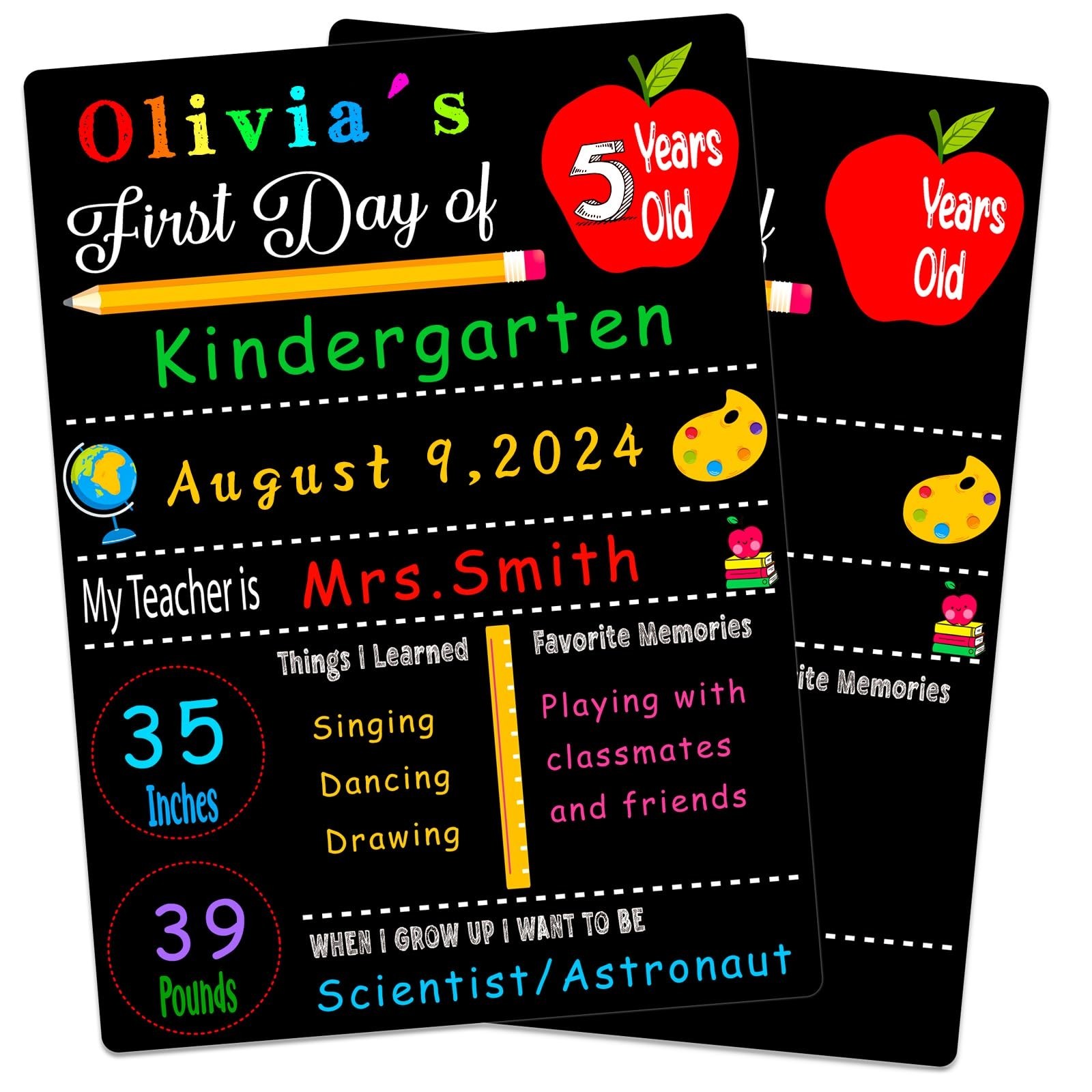 First and Last Day of School Chalkboard 9″x12″ Double-Sided Back to School Bo…