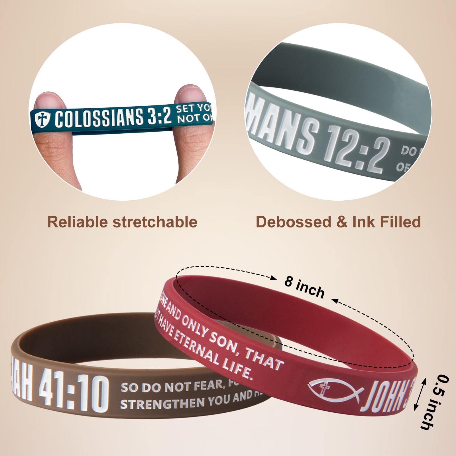 KUCLIN 12 Pieces Bible Verse Bracelets Christian 8 inches, Dark Color