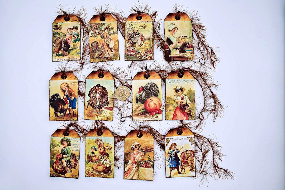12~Vintage Style~Thanksgiving~Autumn~Fall~Linen Cardstock~Gift~Hang~Tags