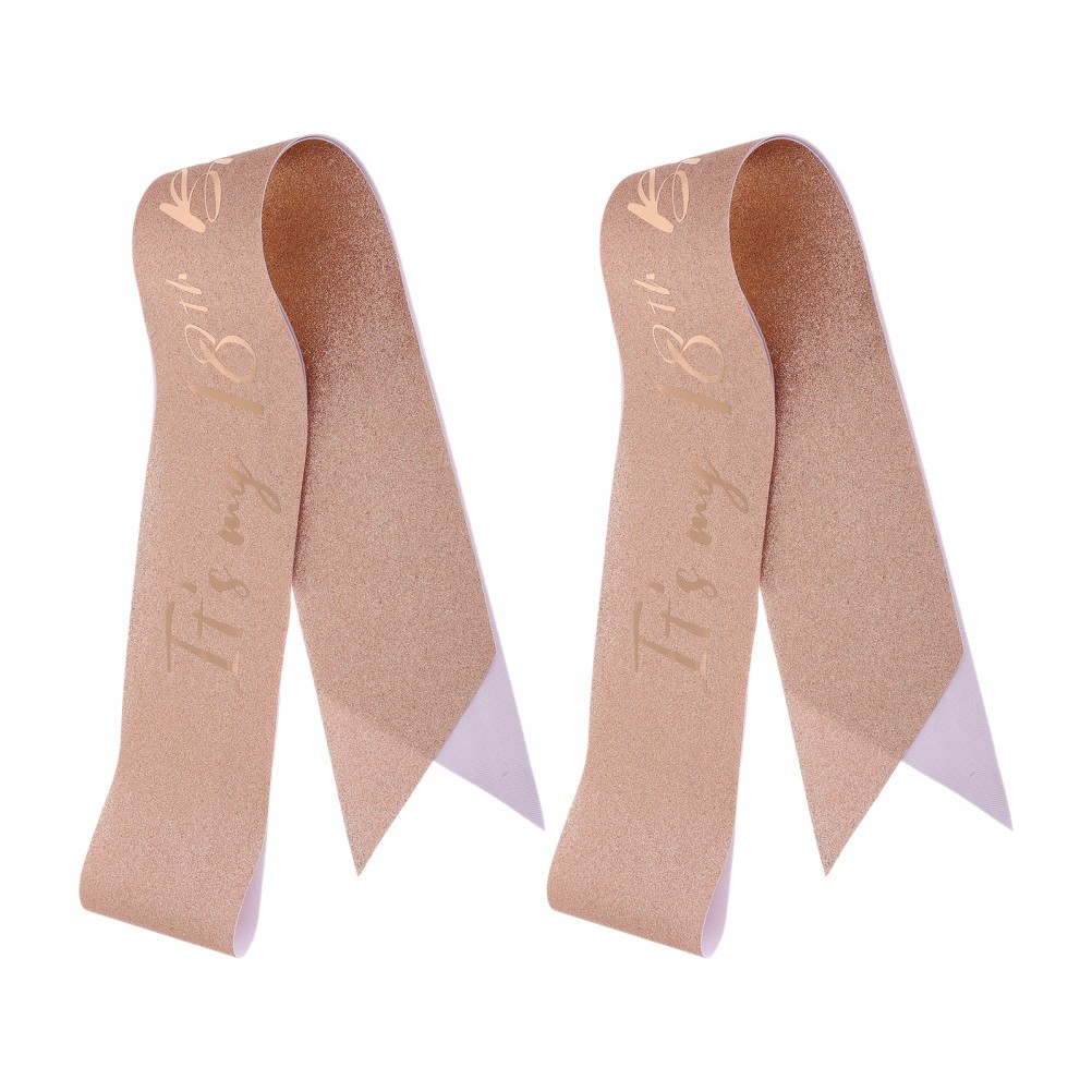 2Pcs Fabric 18Th Birthday Sashes Rose Gold Birthday Accessories for Girls