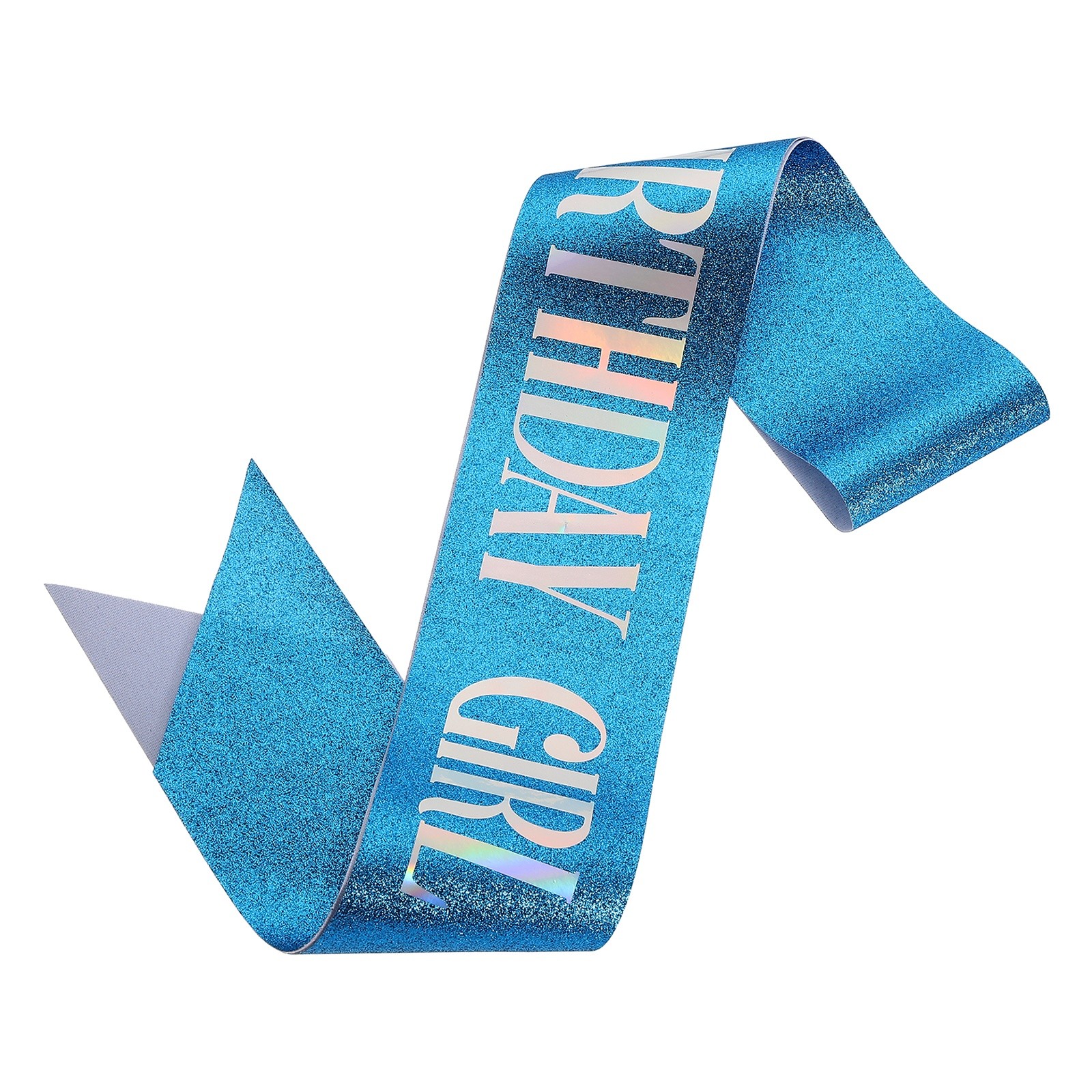 Birthday Girls Sash with Pin Iridescent Sparkle Lettering for Party, Navy Blue
