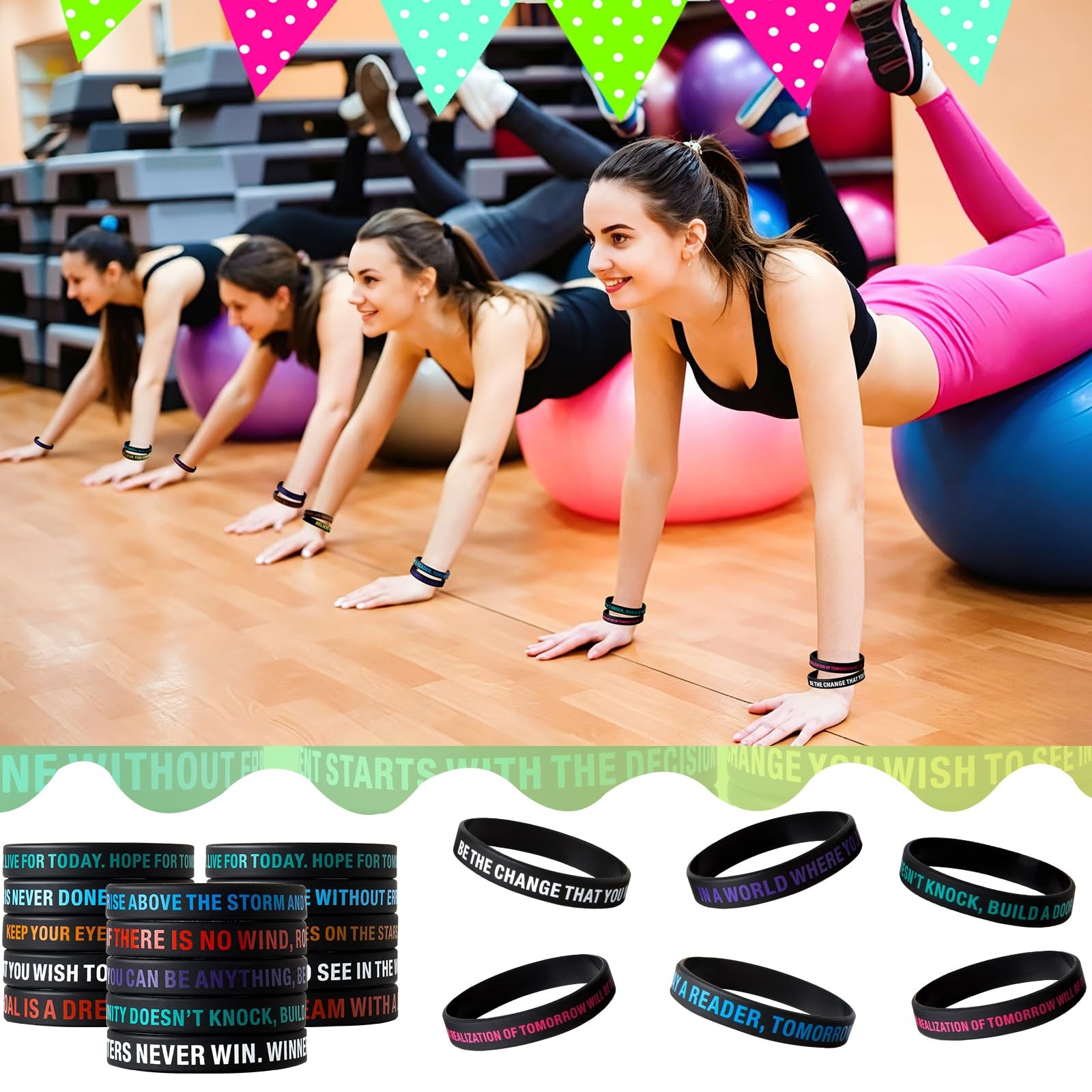 Inspirational Quote Bracelets 8 inches circumference, 0.5 width, Black
