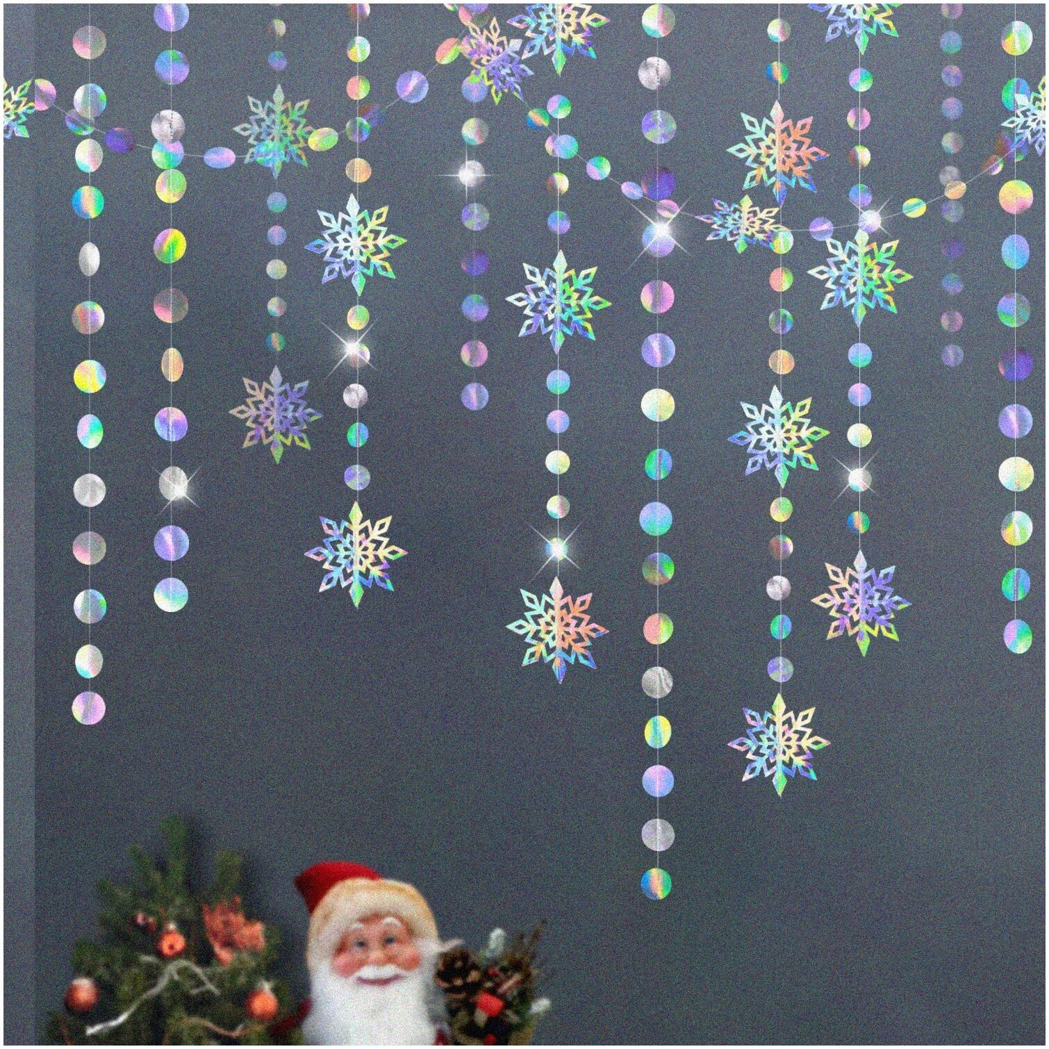 Iridescent Snowflake and Circle Garland Set