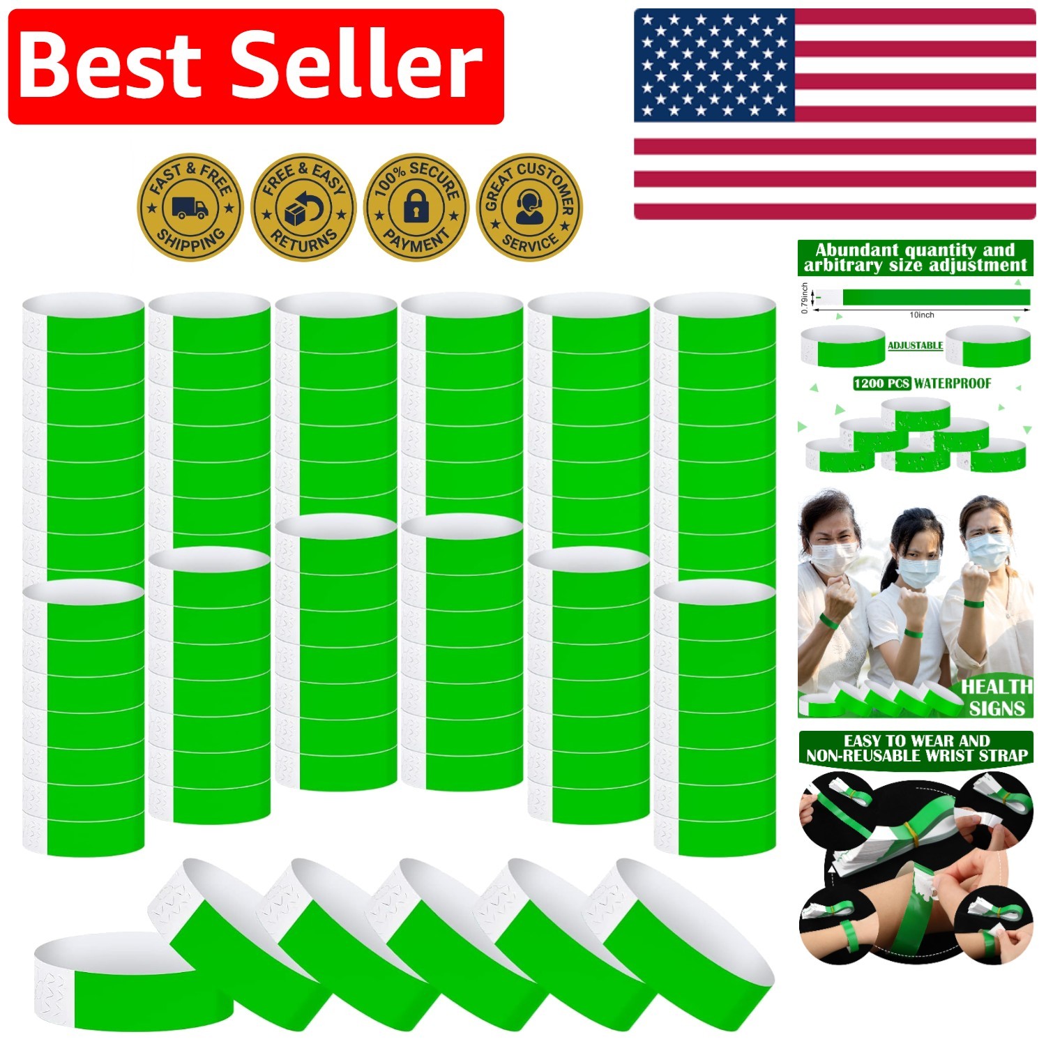 Vibrant 1200 Neon Green Adhesive Wristbands – Ideal for Concerts & Parties