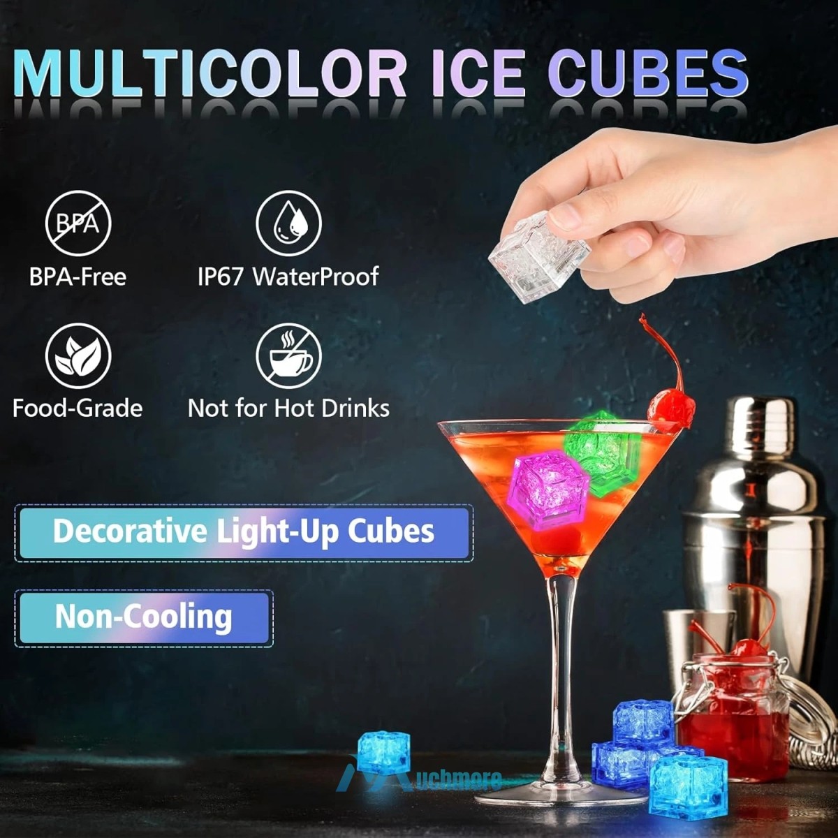 Liquid Activated LED Ice Cubes for Mojito Cocktails Drinks Multi-Color Changing