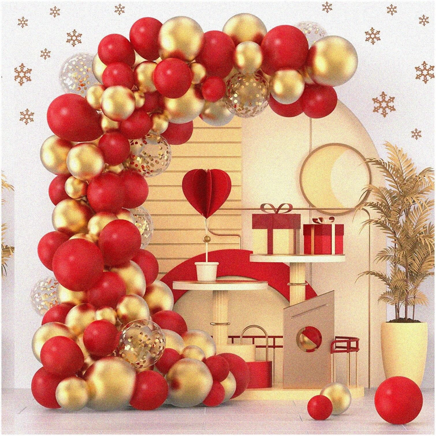 Red and Gold Confetti Balloon Arch Kit