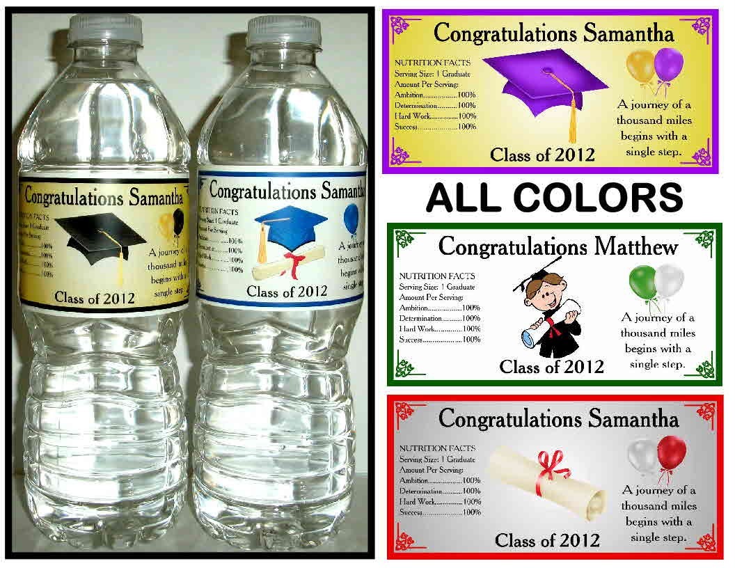 100 GRADUATION PARTY FAVORS WATER BOTTLE LABELS ~ Glossy ~ Waterproof Ink