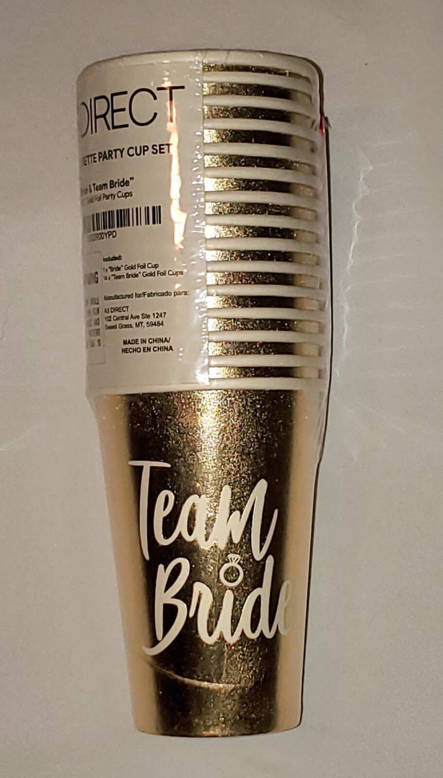 Team Bride Bachelorette Party Cups in Metallic Gold, 15 Count