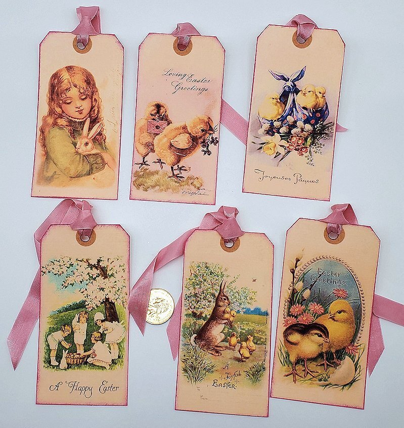 6~Easter~Handmade~Vintage~Linen Cardstock~Gift Tags~Parties~Crafts~Journal