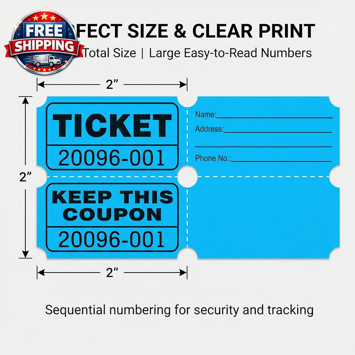 4000 Pairs Double Raffle Tickets – 4 Assorted Colors (Pink, Blue, Red, Purple) –