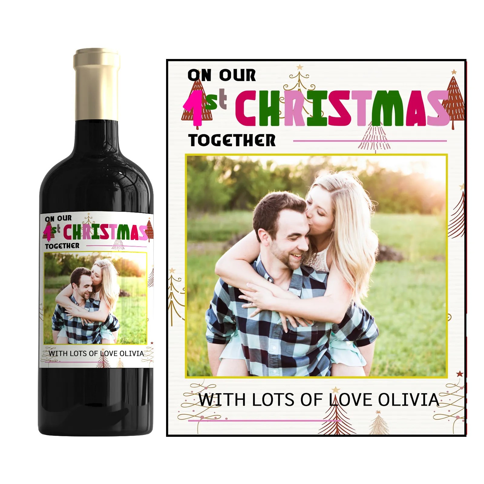 Personalised First Christmas Together Bottle Label Custom Photo Gift Sticker