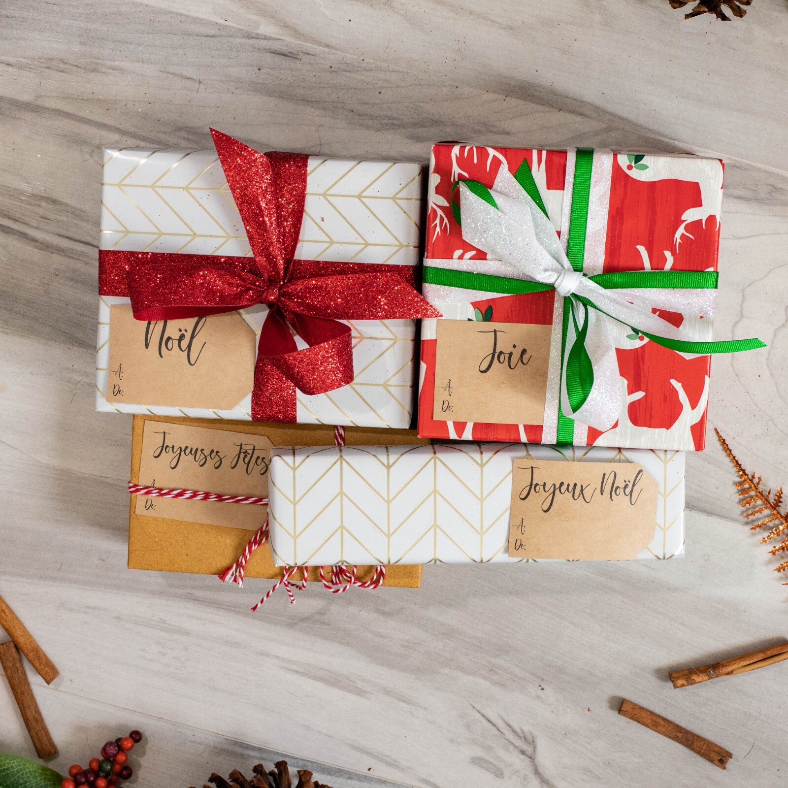 Natural Kraft French Charming Holiday Gift Tags Labels | 2 x 3″ Inch – 100 Pack