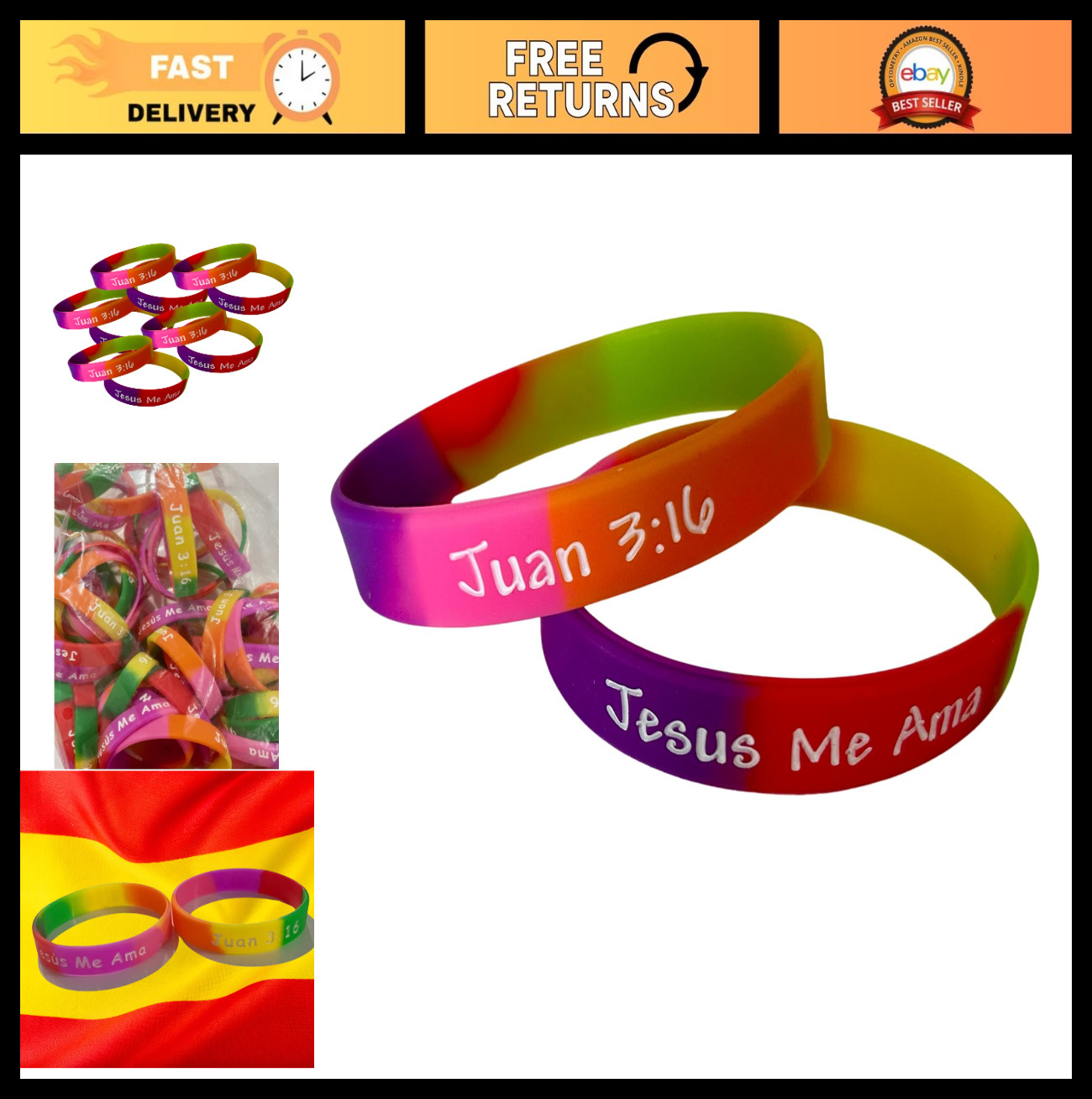 50-Pack Spanish Christian Bracelets – “Jesús Me Ama” Juan 3:16 Silicone Wristban