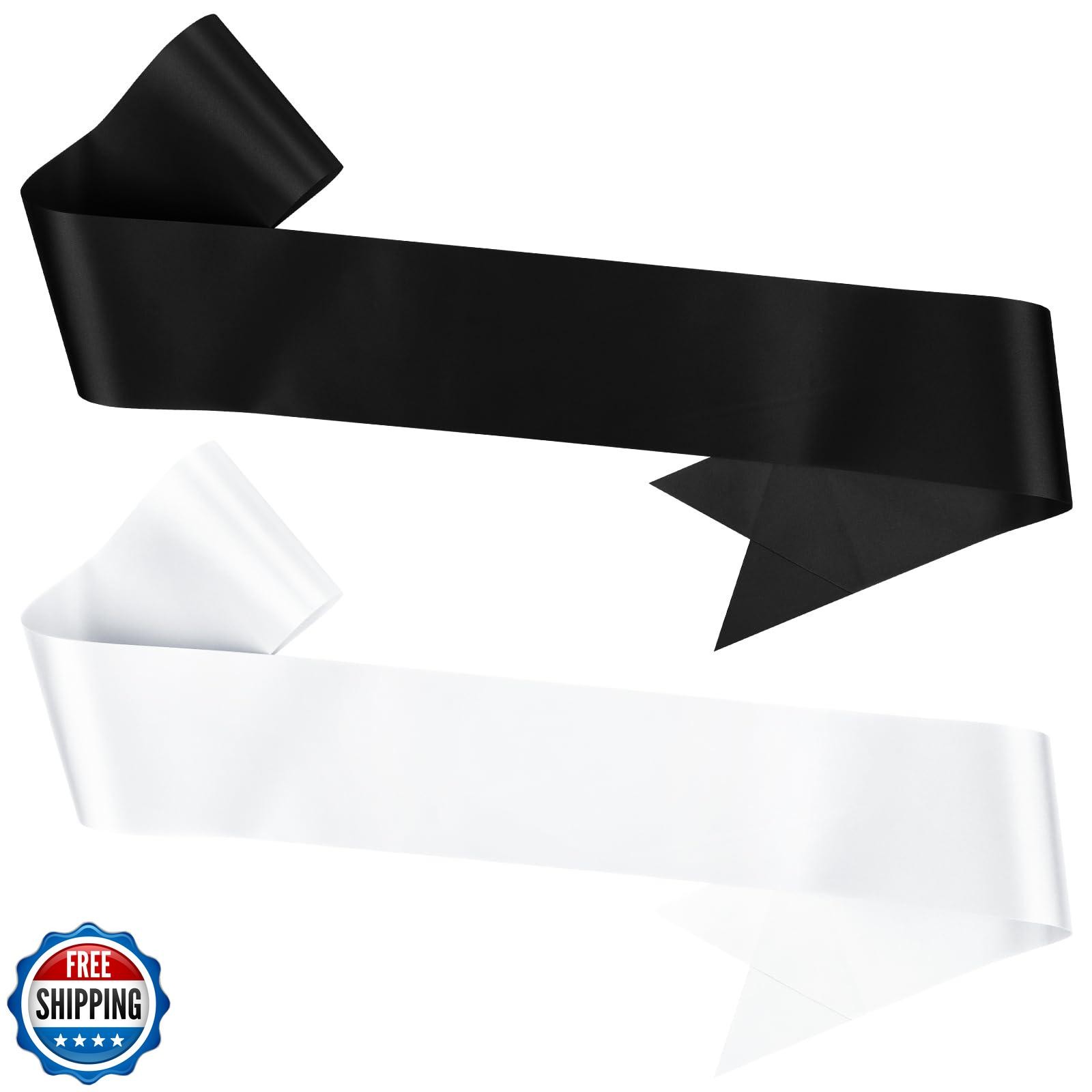 2 Pack Black and White Customizable Satin Sashes – Bride and Groom, Prom Cour