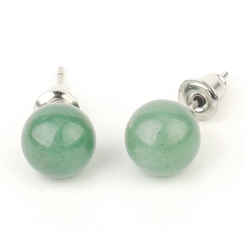 Gemstone Ball Stud Earrings – Healing Crystal Round Bead Ear Studs for Women