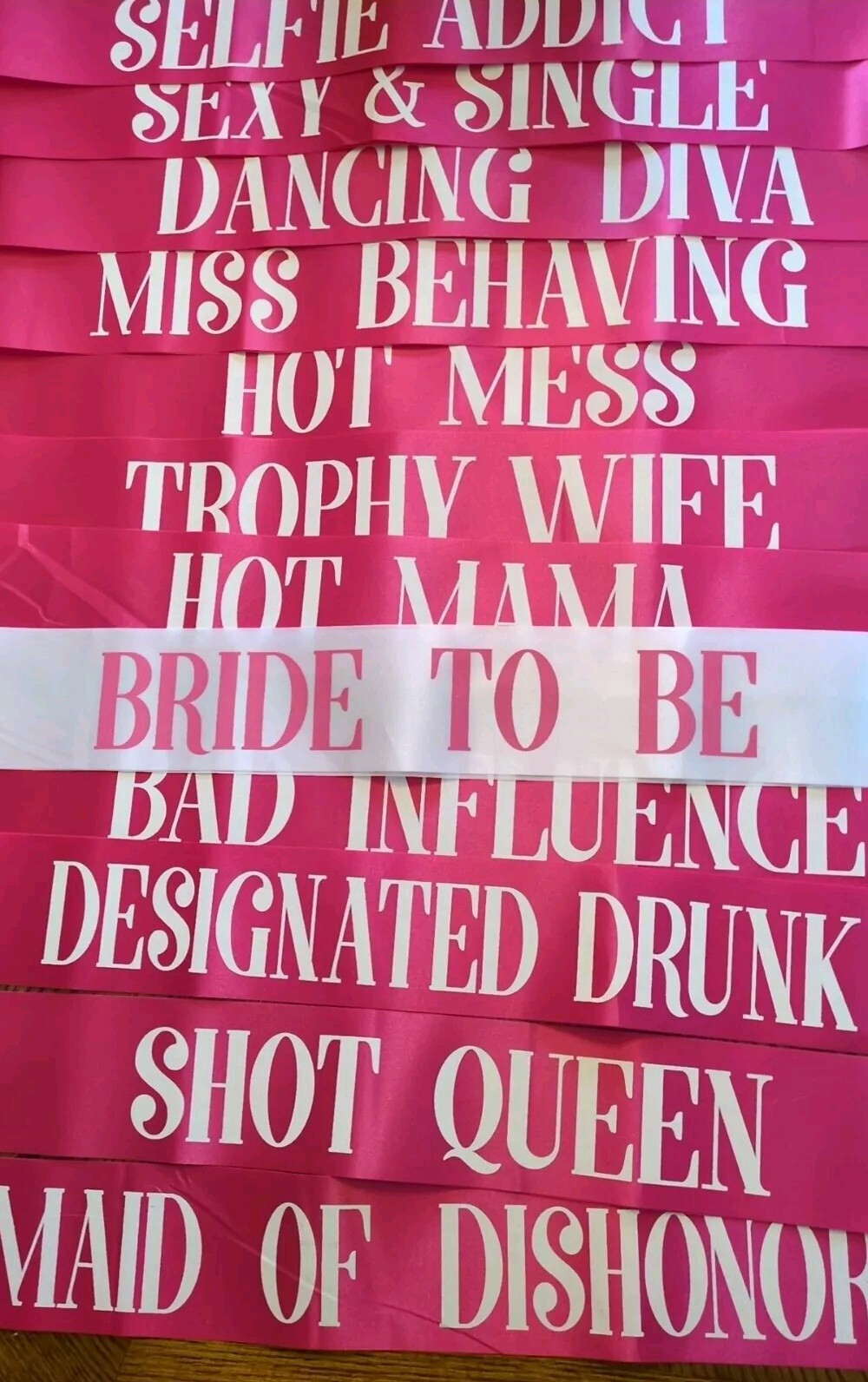 Bachelorette Party Sash Set (12 pcs) – Pink w/ White Bride to Be Sash – Bridal