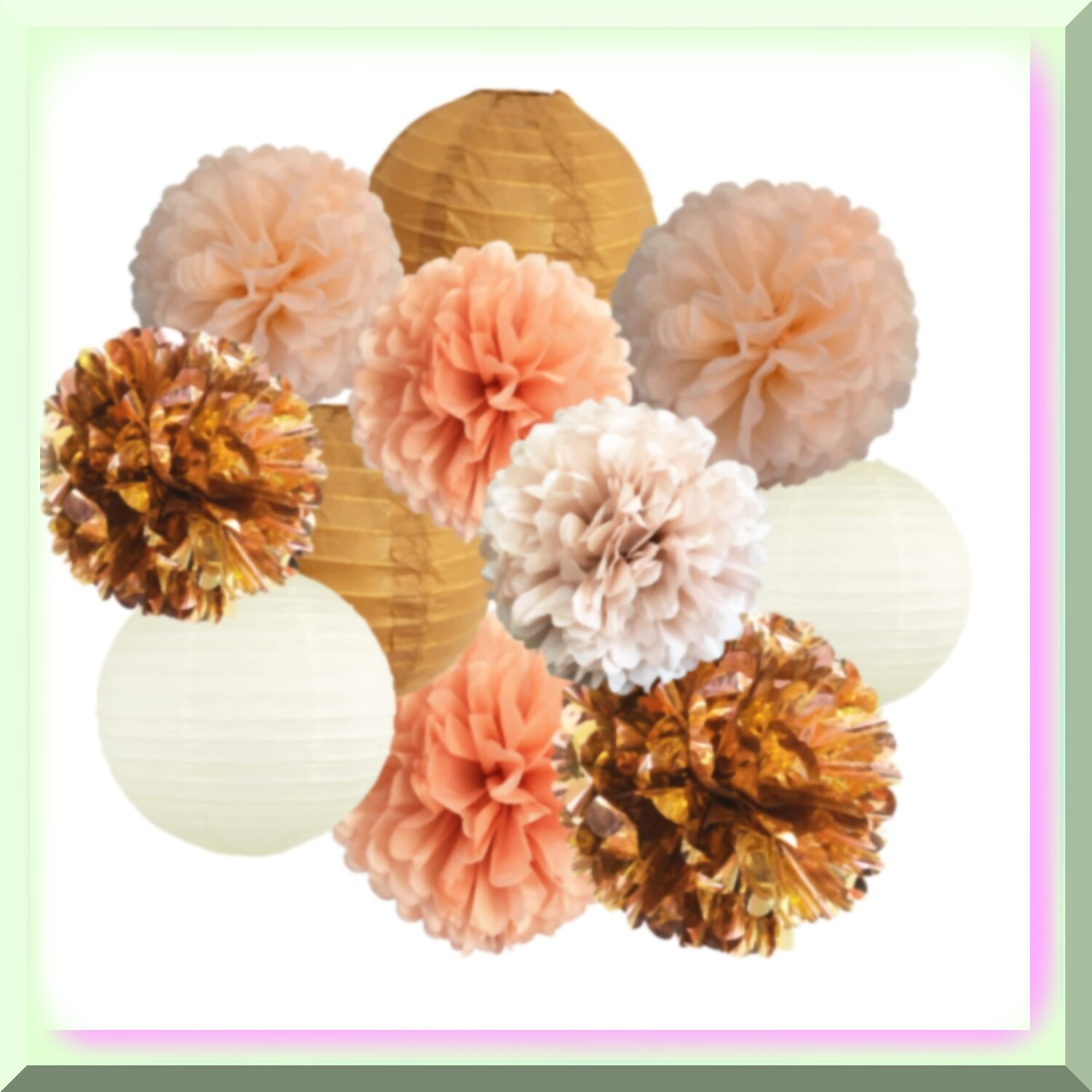 Rose Gold Tissue Paper Flowers and Lanterns for Weddings
